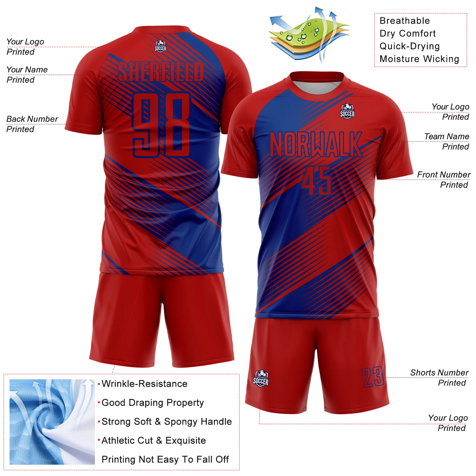 Custom Red Royal Line Sublimation Soccer Uniform Jersey - Image 4