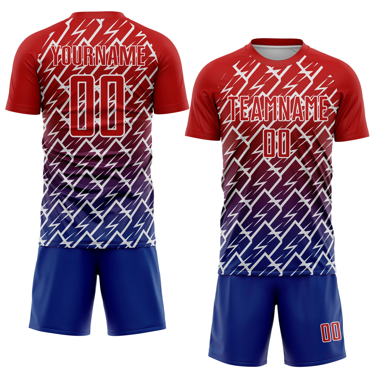 Custom Red Royal-White Lightning Sports Sublimation Soccer Uniform Jersey - Image 2