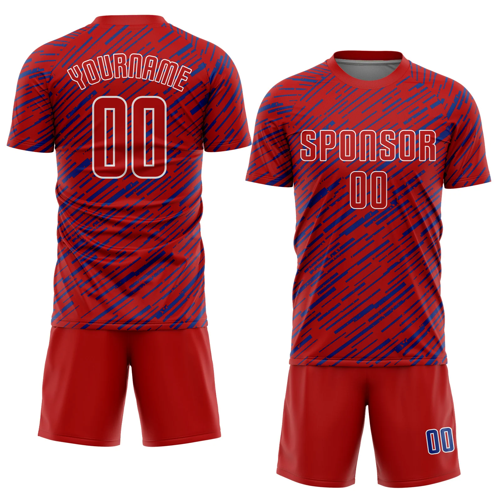 Custom Red Royal-White Line Sports Sublimation Soccer Uniform Jersey - Image 2