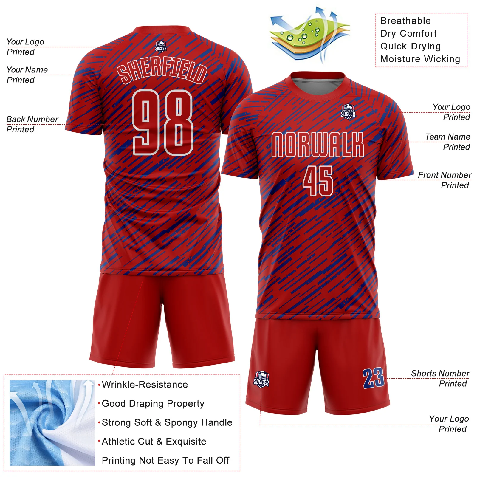 Custom Red Royal-White Line Sports Sublimation Soccer Uniform Jersey - Image 4