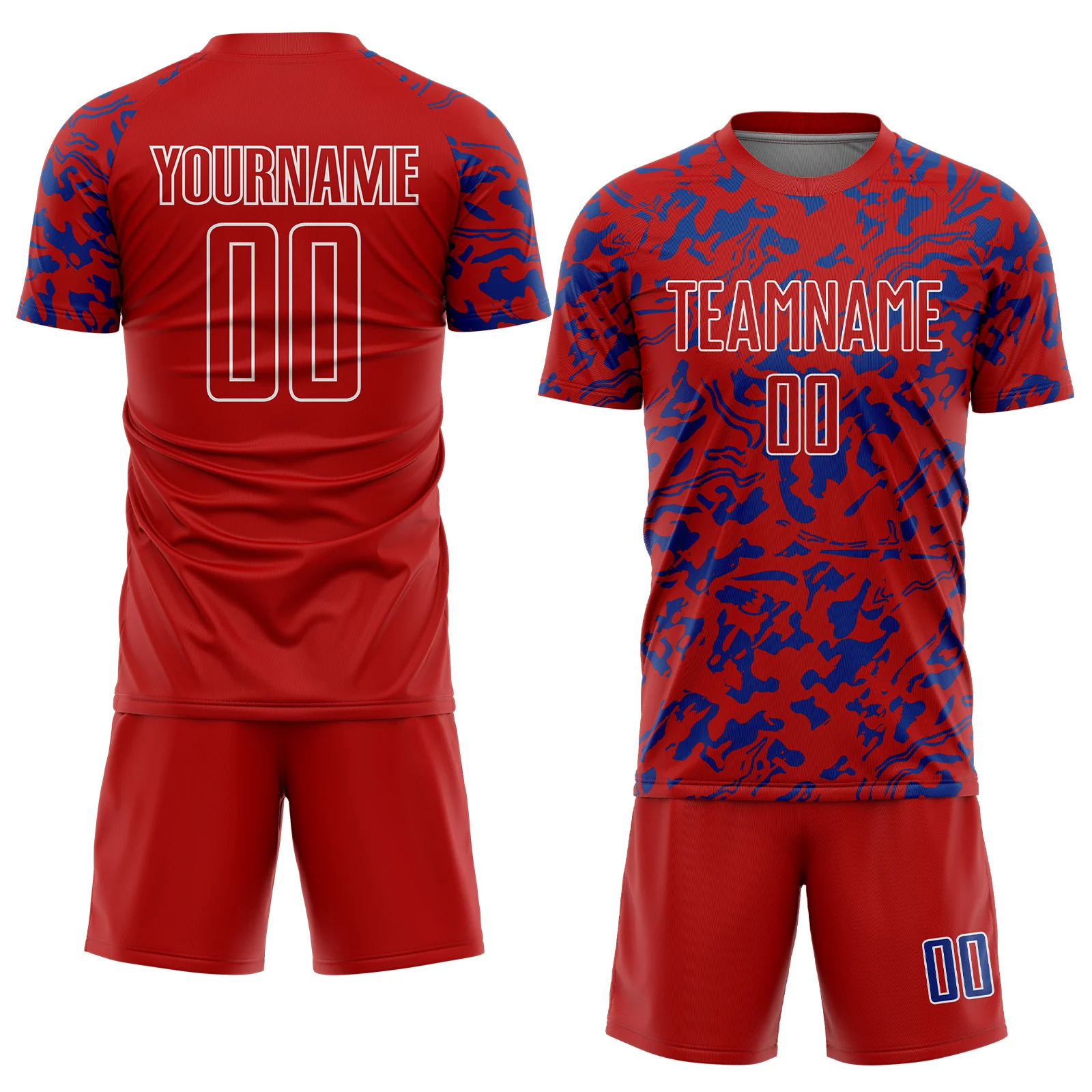 Custom Red Royal-White Liquid Fluid Pattern Sports Sublimation Soccer Uniform Jersey - Image 2