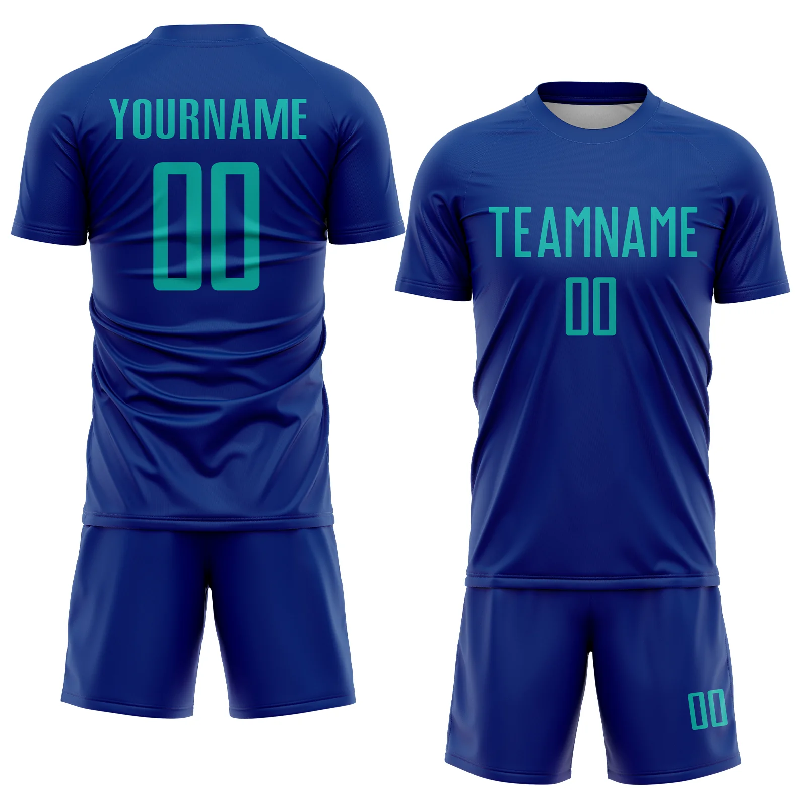Custom Royal Aqua Sublimation Soccer Uniform Jersey - Image 2