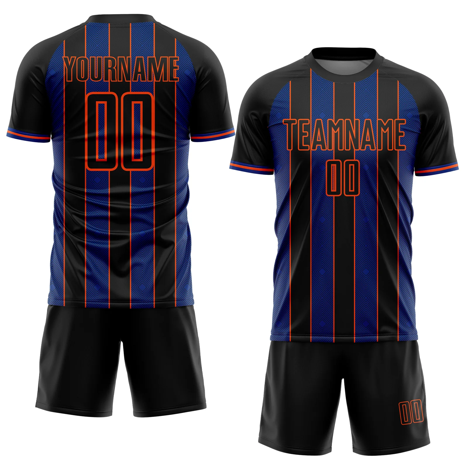 Custom Black Royal-Orange Pinstripe Line Sports Sublimation Soccer Uniform Jersey - Image 2