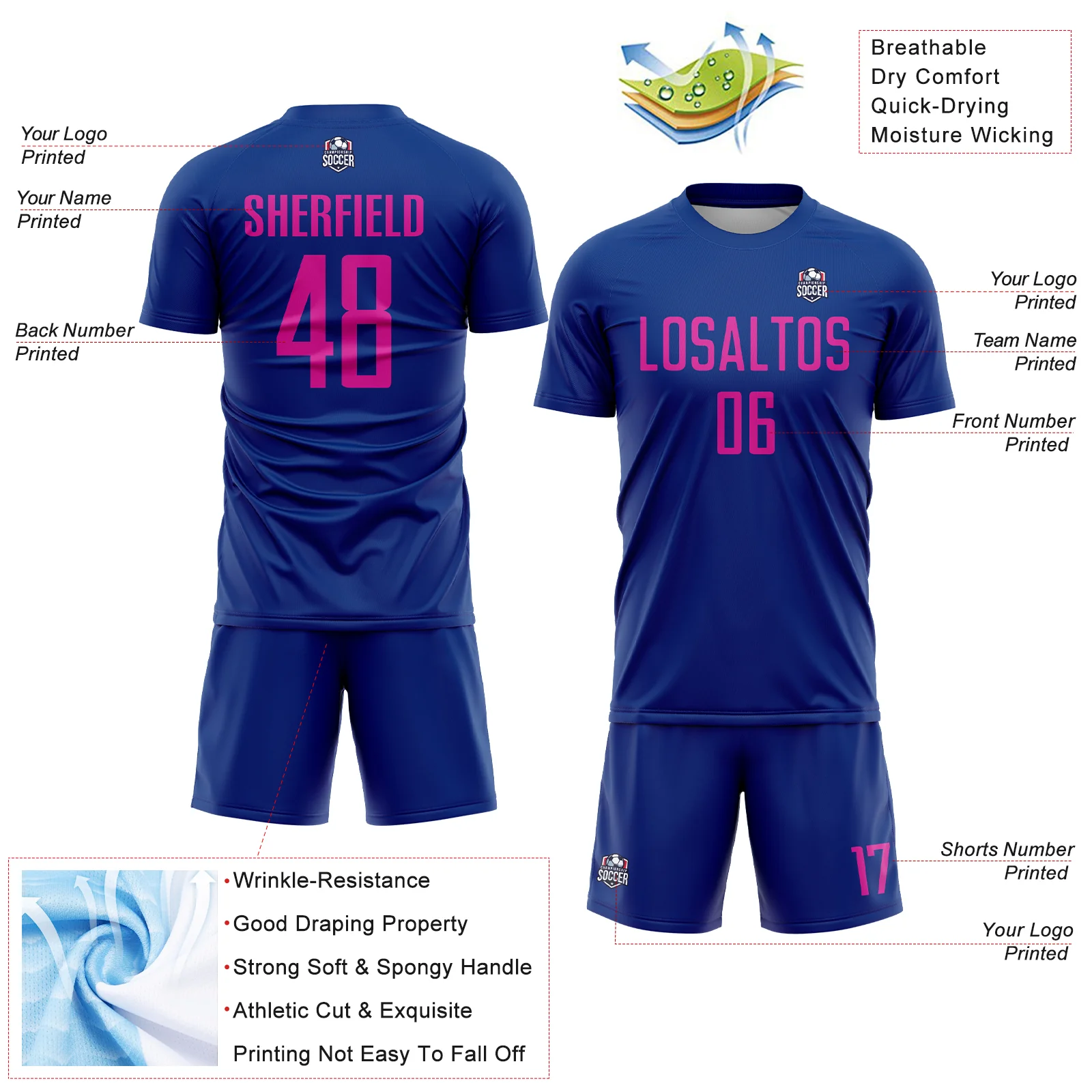 Custom Royal Deep Pink Sublimation Soccer Uniform Jersey - Image 4