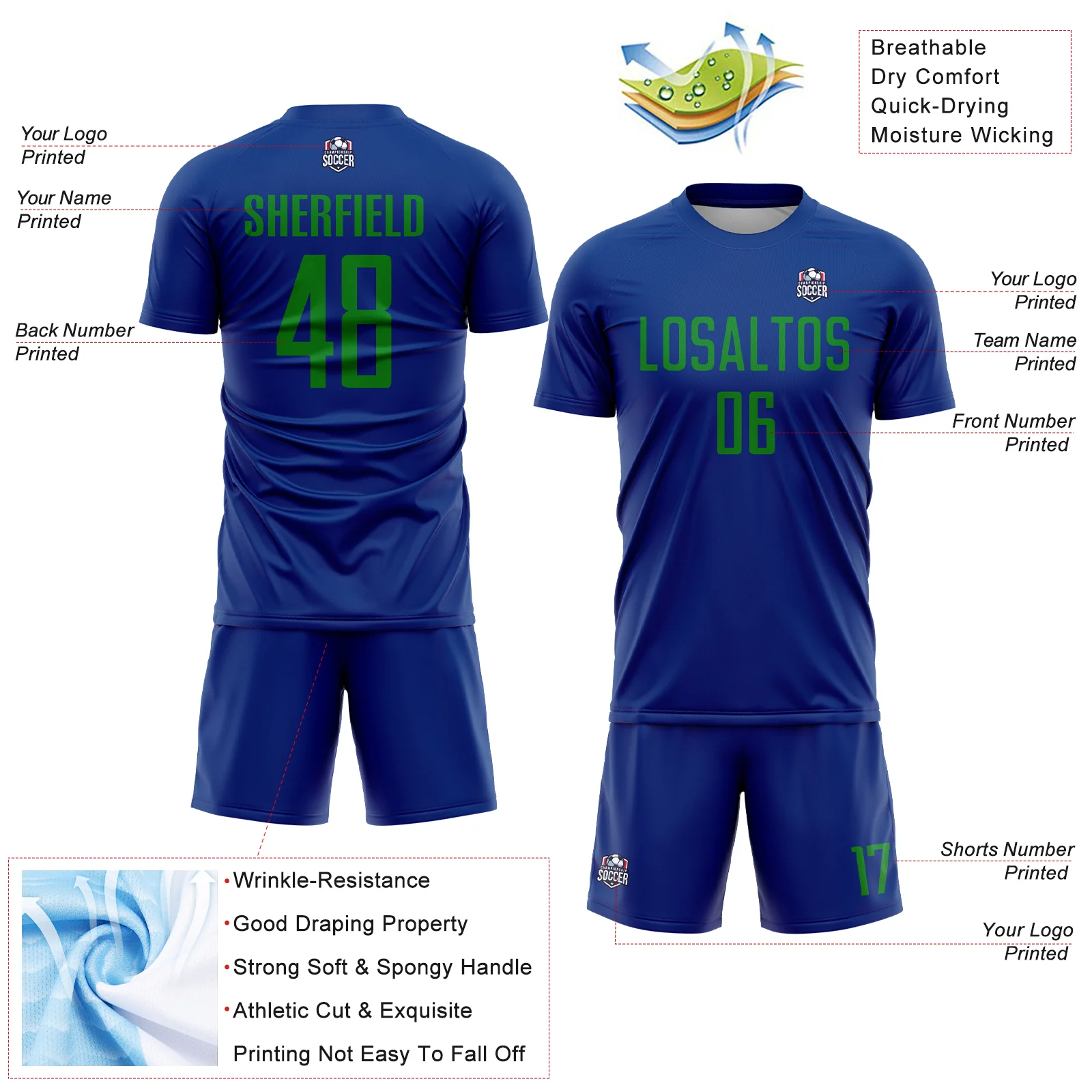 Custom Royal Grass Green Sublimation Soccer Uniform Jersey - Image 4