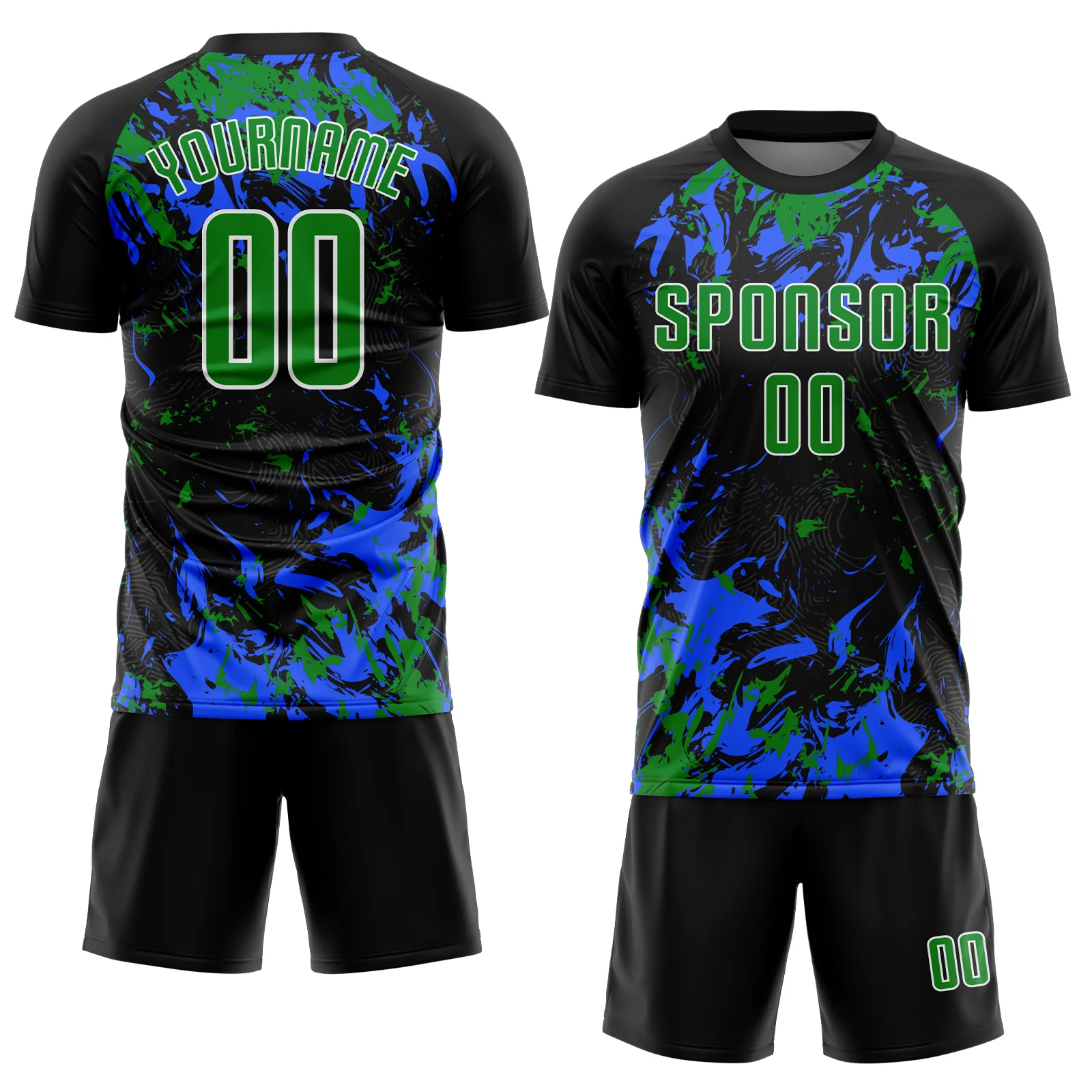 Custom Black Grass Green Royal-White Fluid Art Splash Sublimation Soccer Uniform Jersey - Image 2