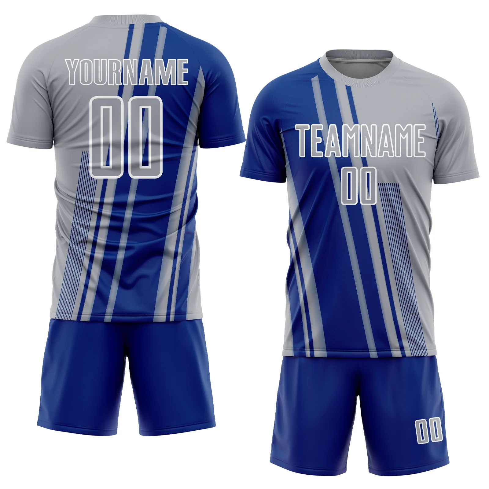 Custom Gray Royal-White Lines Sports Sublimation Soccer Uniform Jersey - Image 2