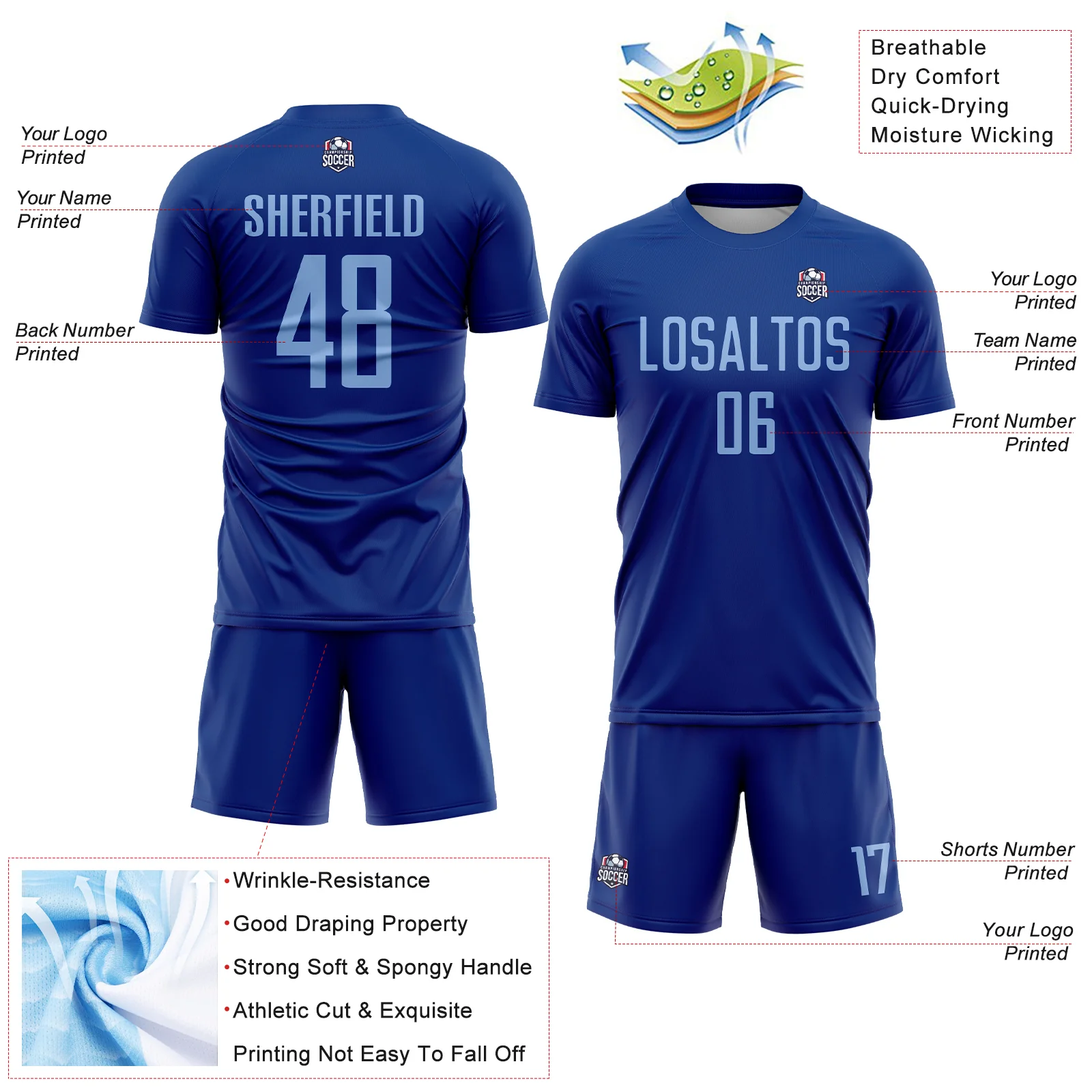 Custom Royal Light Blue Sublimation Soccer Uniform Jersey - Image 4