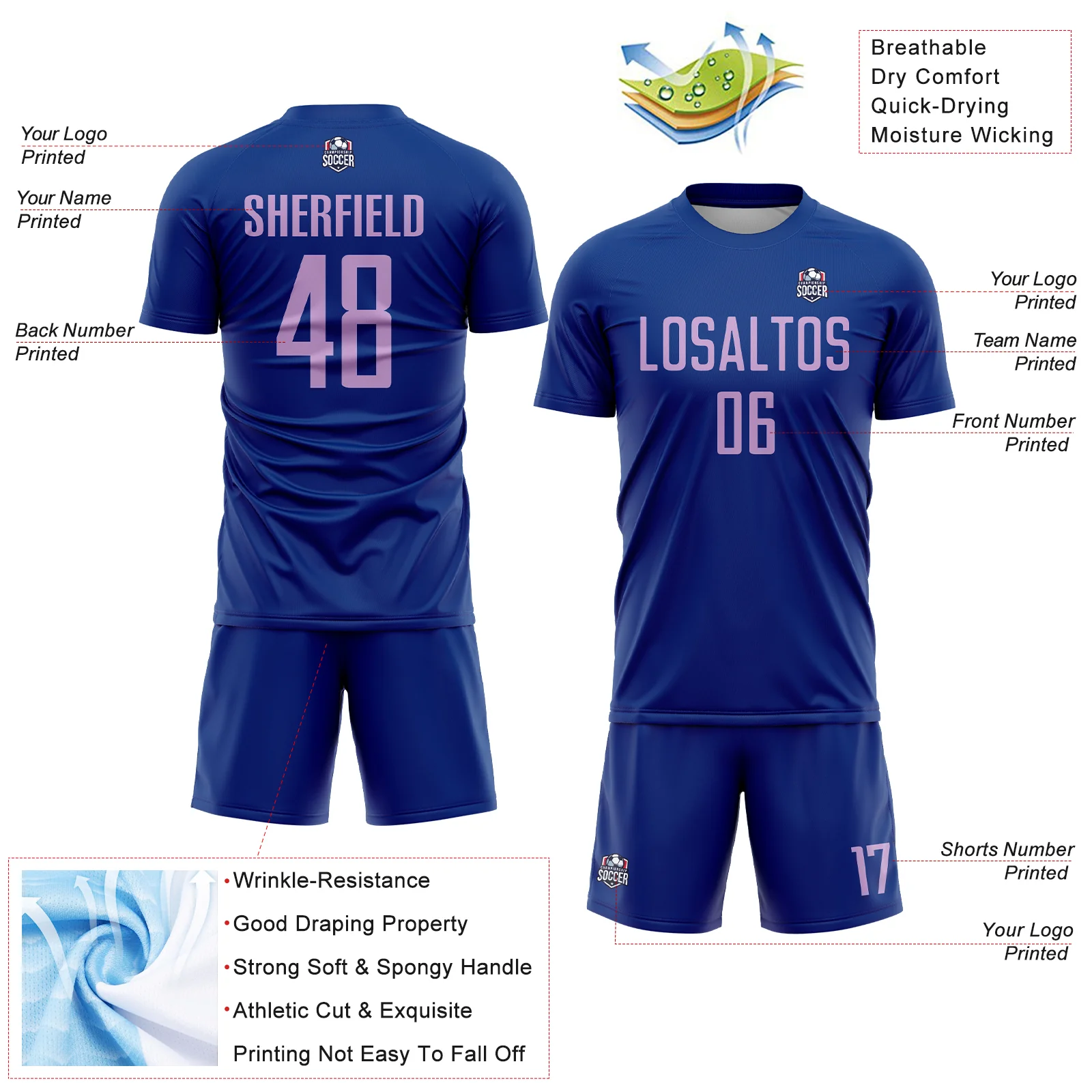 Custom Royal Light Purple Sublimation Soccer Uniform Jersey - Image 4