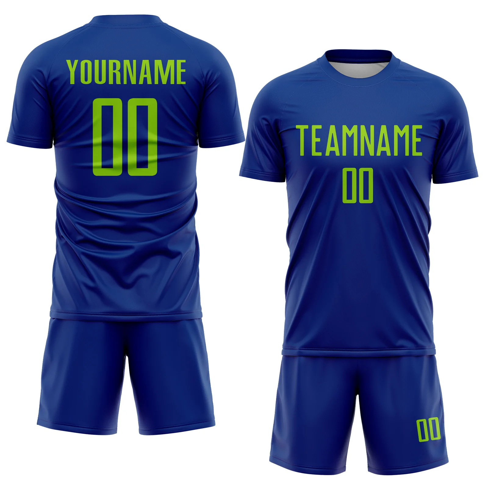 Custom Royal Neon Green Sublimation Soccer Uniform Jersey - Image 2