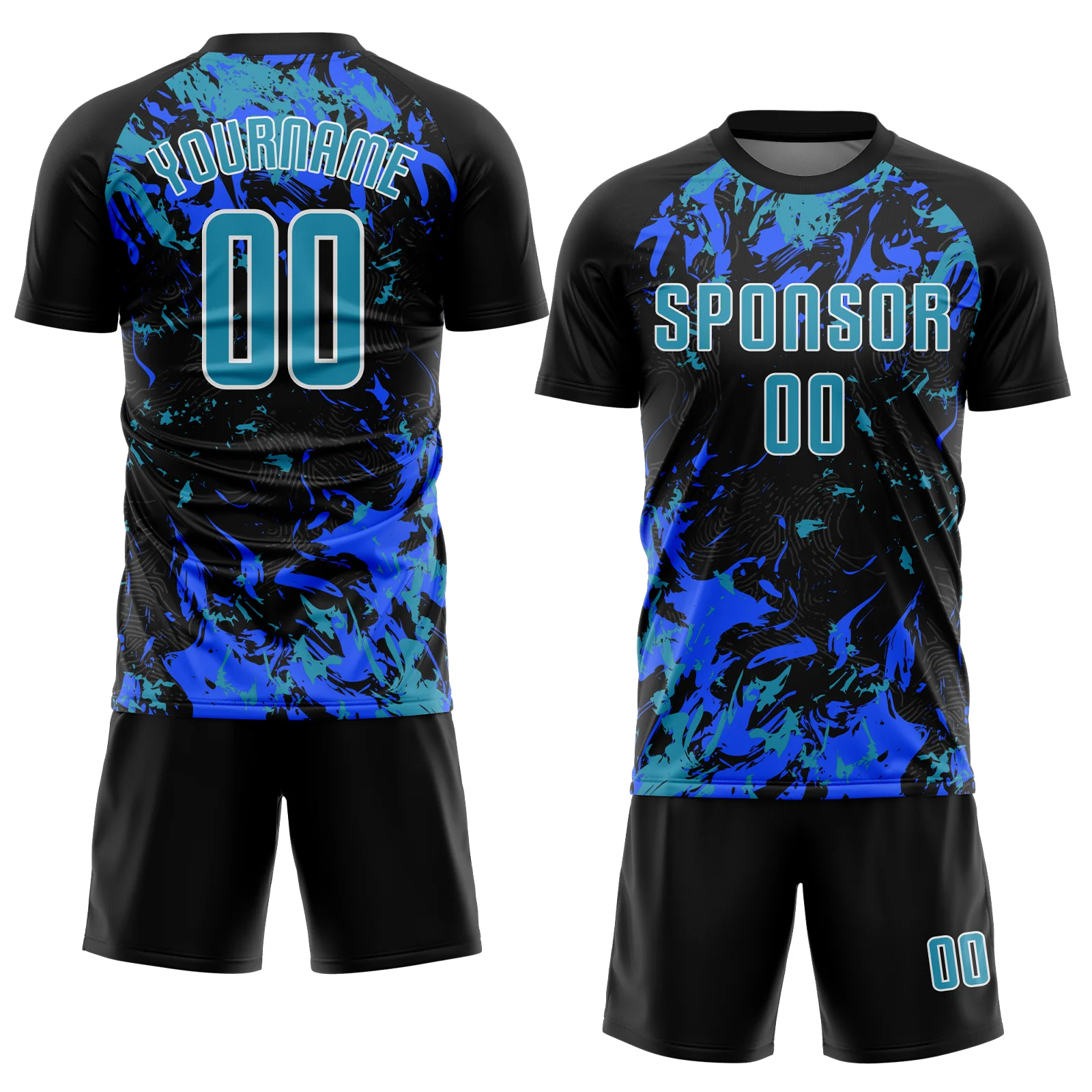 Custom Black Panther Blue Royal-White Fluid Art Splash Sublimation Soccer Uniform Jersey - Image 2