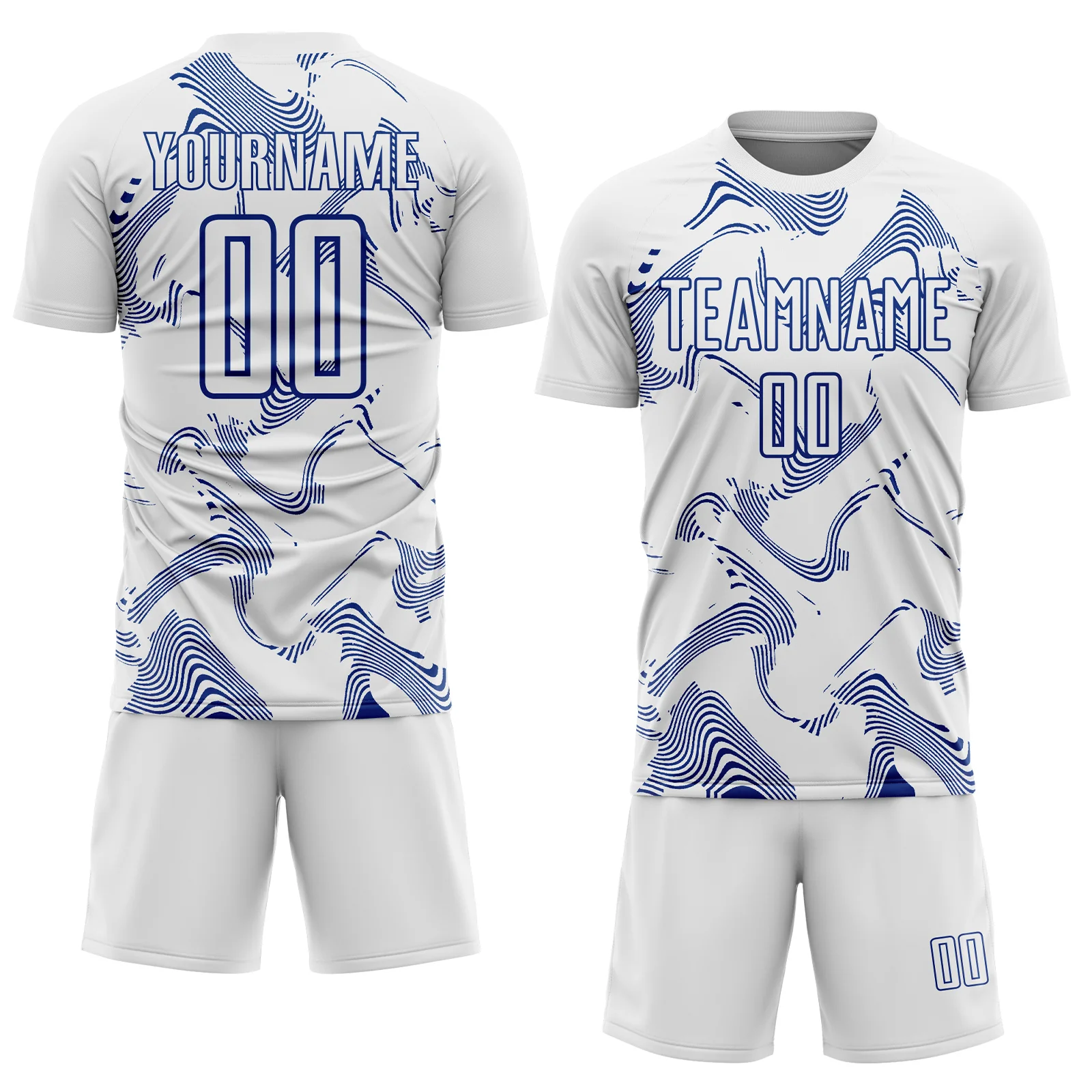 Custom White Royal Curve Lines Sports Sublimation Soccer Uniform Jersey - Image 2