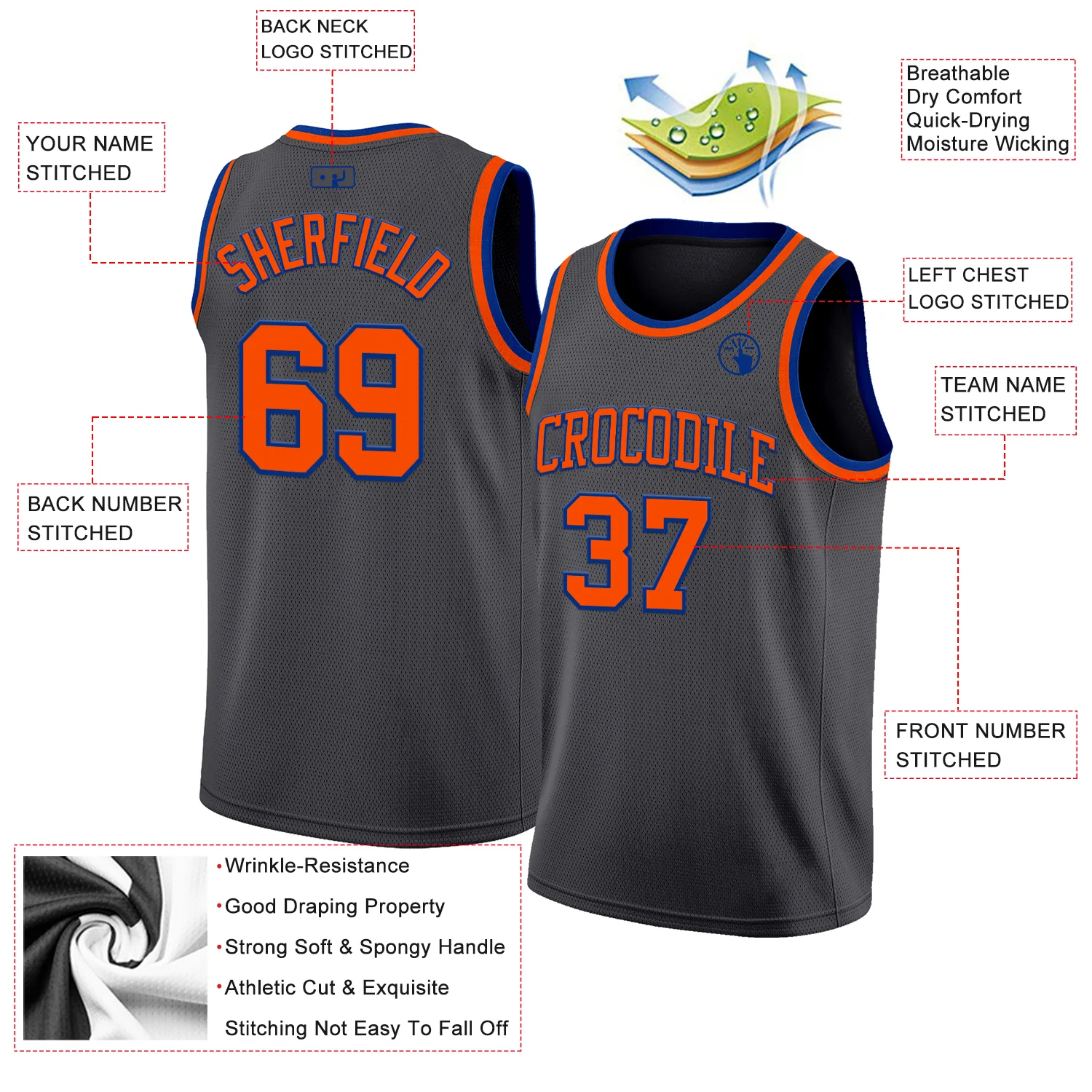 Custom Steel Gray Orange-Royal Authentic Basketball Jersey - Image 2