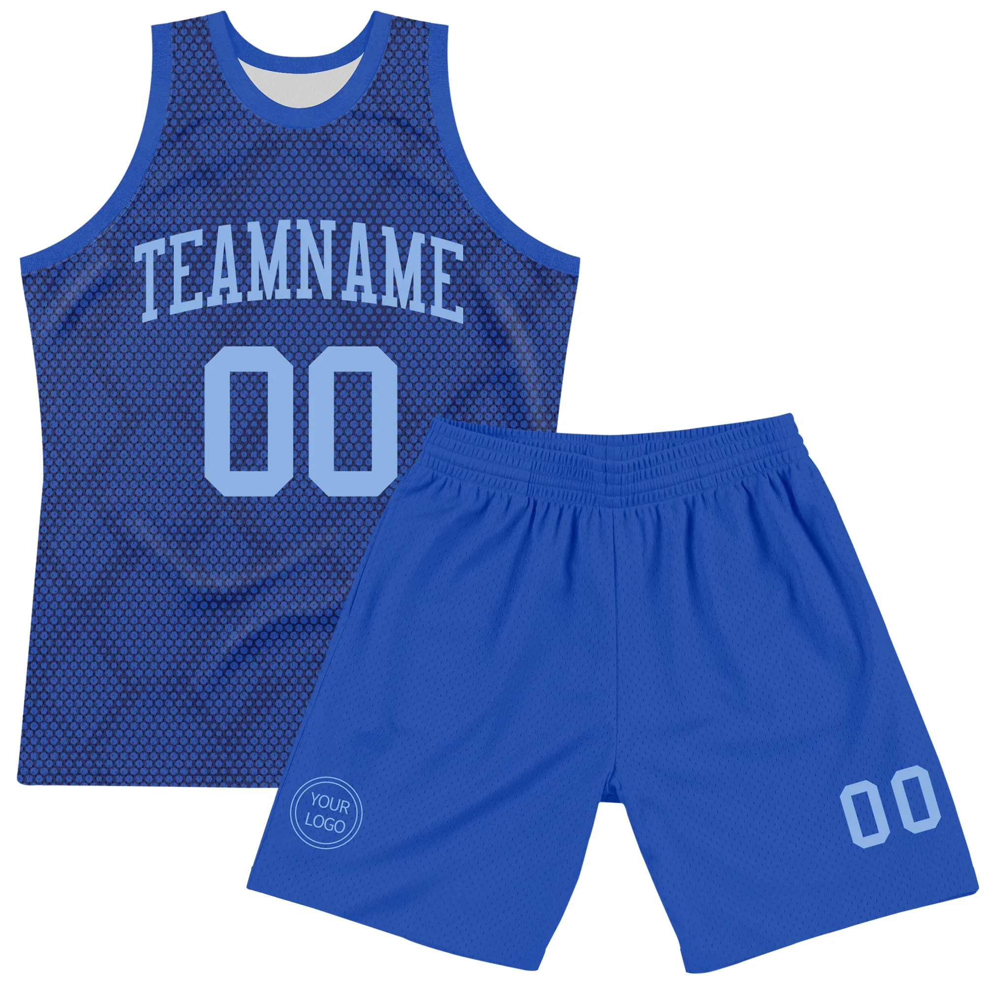 Custom Royal Light Blue Dot Round Neck Sublimation Basketball Suit Jersey - Image 2