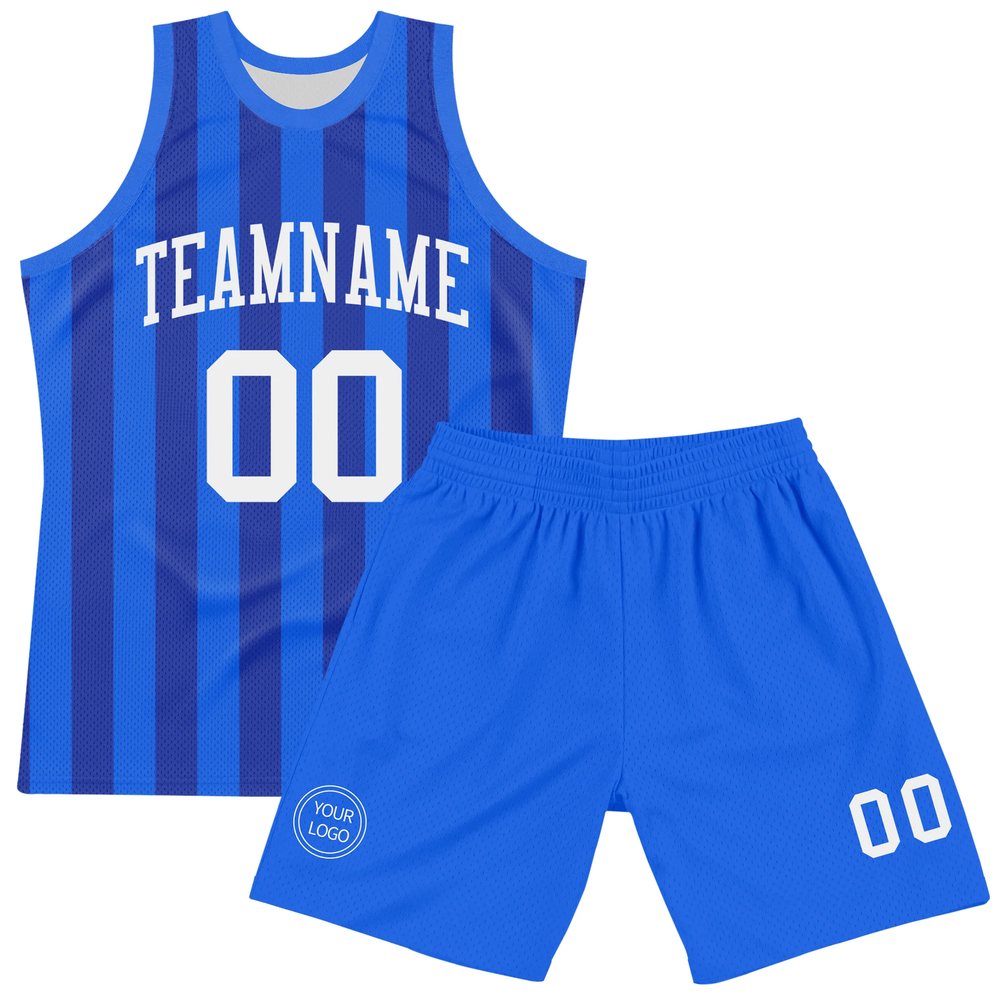 Custom Royal White Line Round Neck Sublimation Basketball Suit Jersey - Image 2