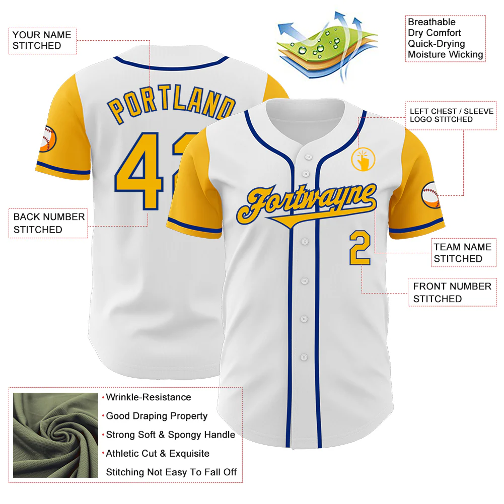 Custom White Gold-Royal Authentic Two Tone Baseball Jersey - Image 3