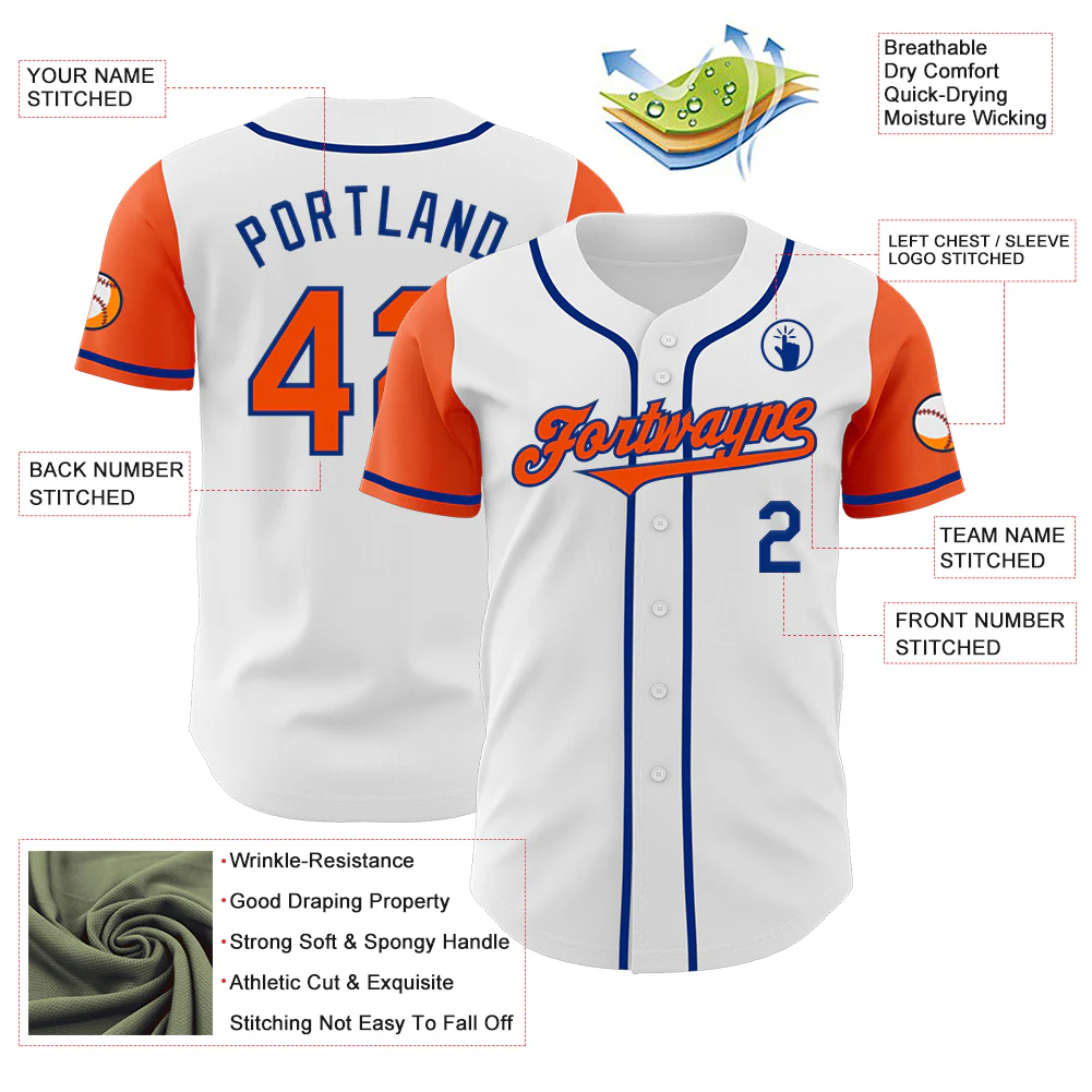 Custom White Orange-Royal Authentic Two Tone Baseball Jersey - Image 3