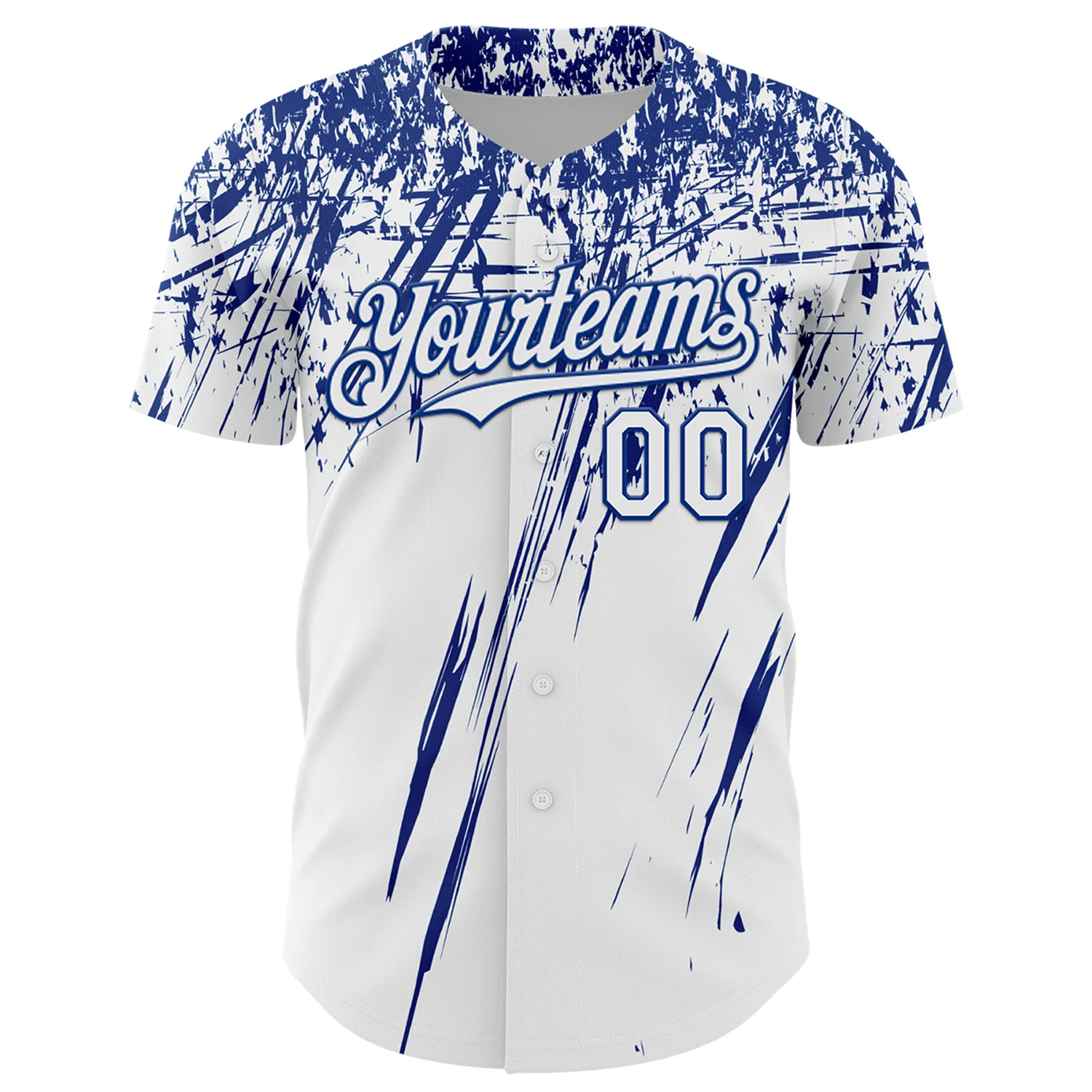 Custom White Royal Distressed Scratch Brush Stroke Authentic Baseball Jersey - Image 2
