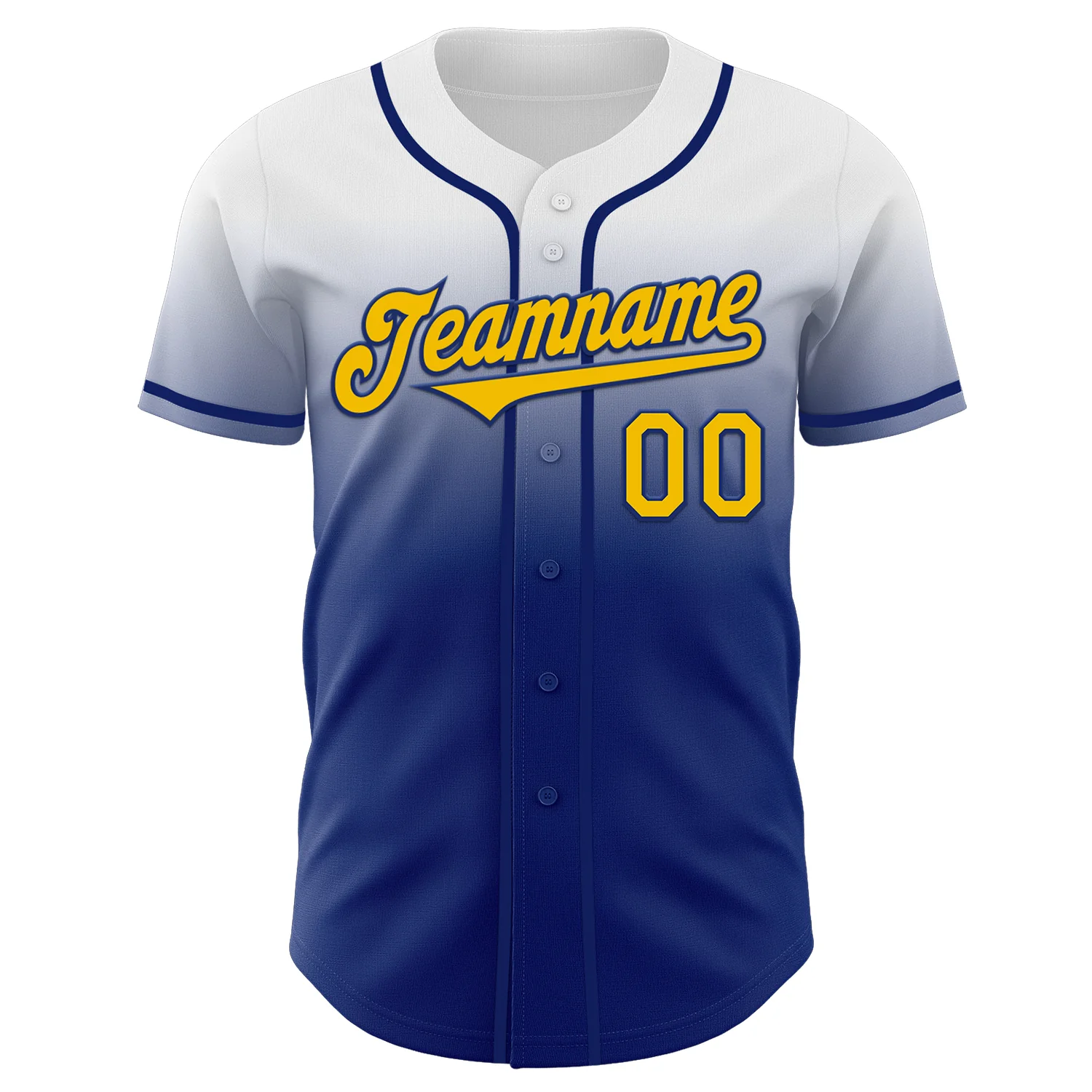 Custom White Yellow-Royal Authentic Fade Fashion Baseball Jersey - Image 2