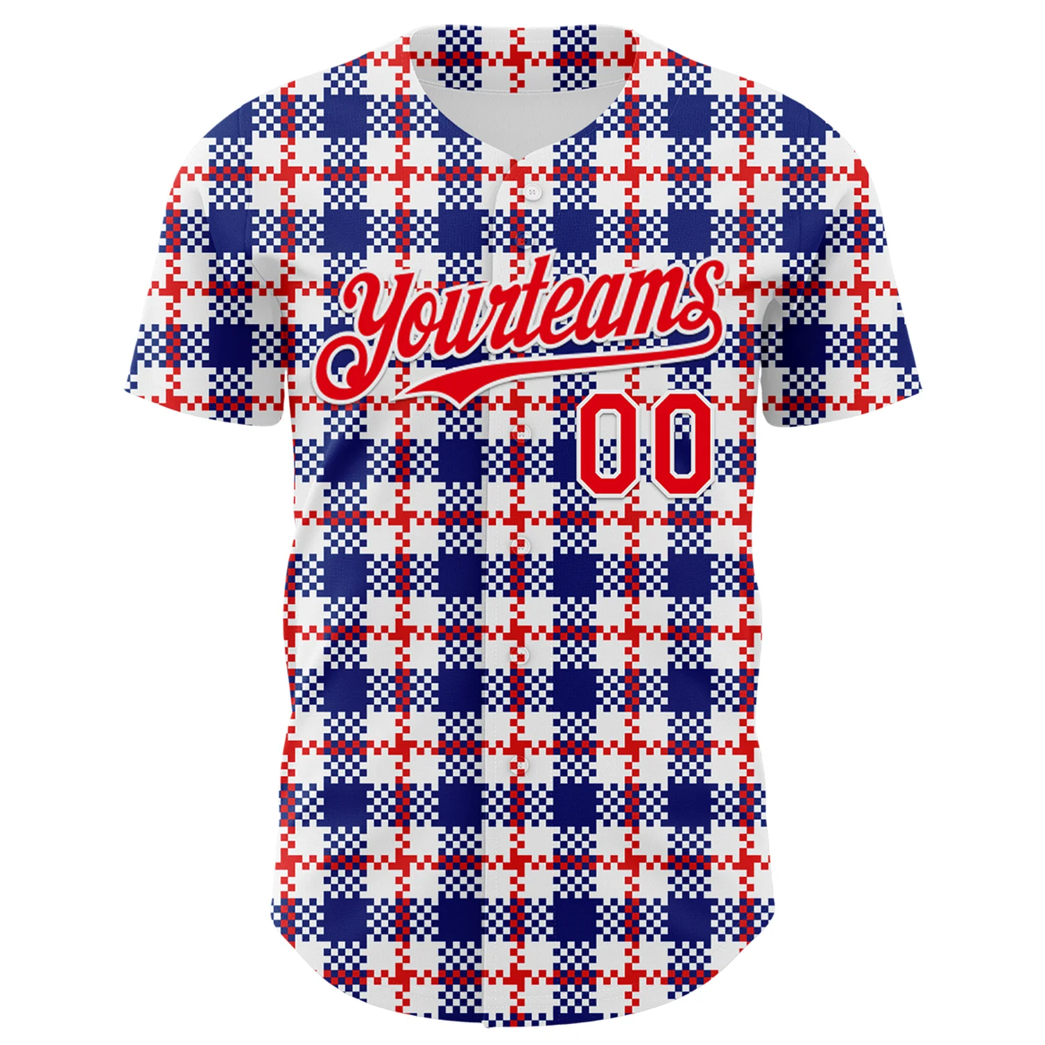 Custom White Fire Red-Royal 3D Pattern Design Patriotic American Symbol Plaid Authentic Baseball Jersey - Image 2