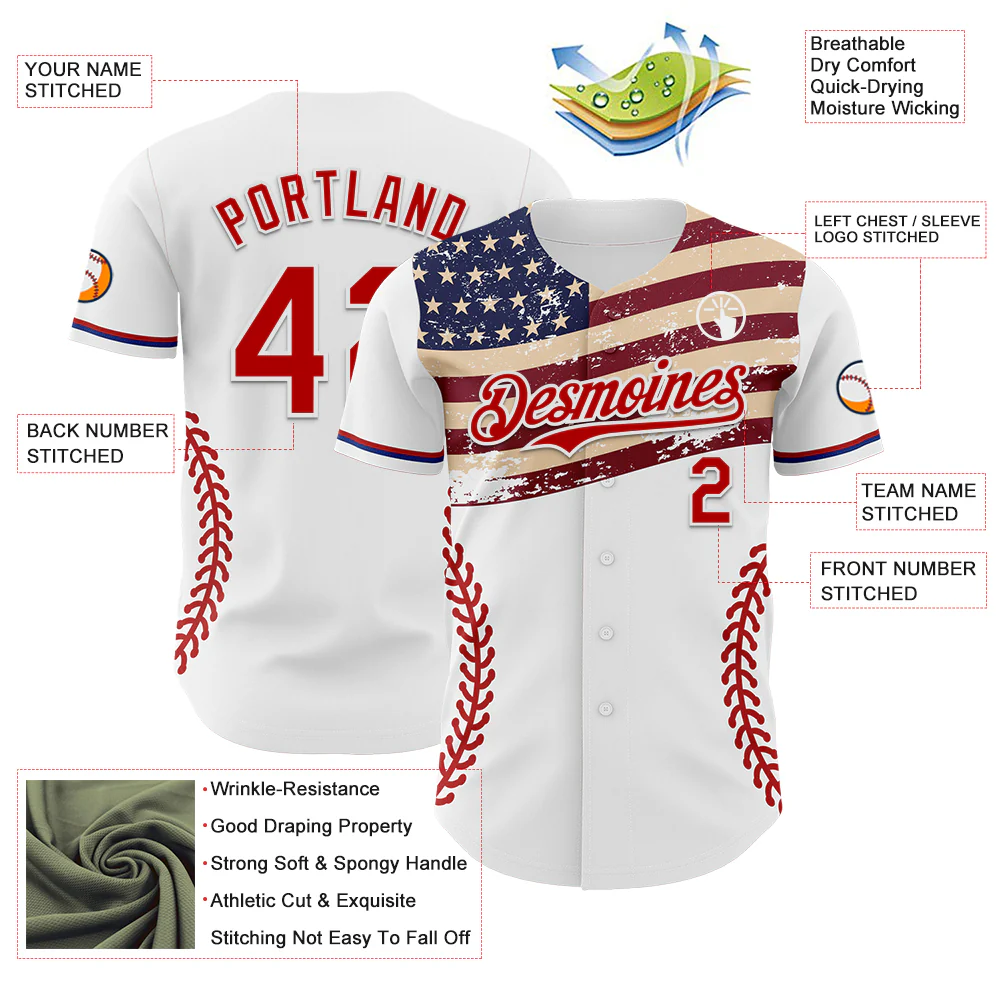 Custom White Red-Royal 3D Patriotic American Flag Authentic Baseball Jersey - Image 3