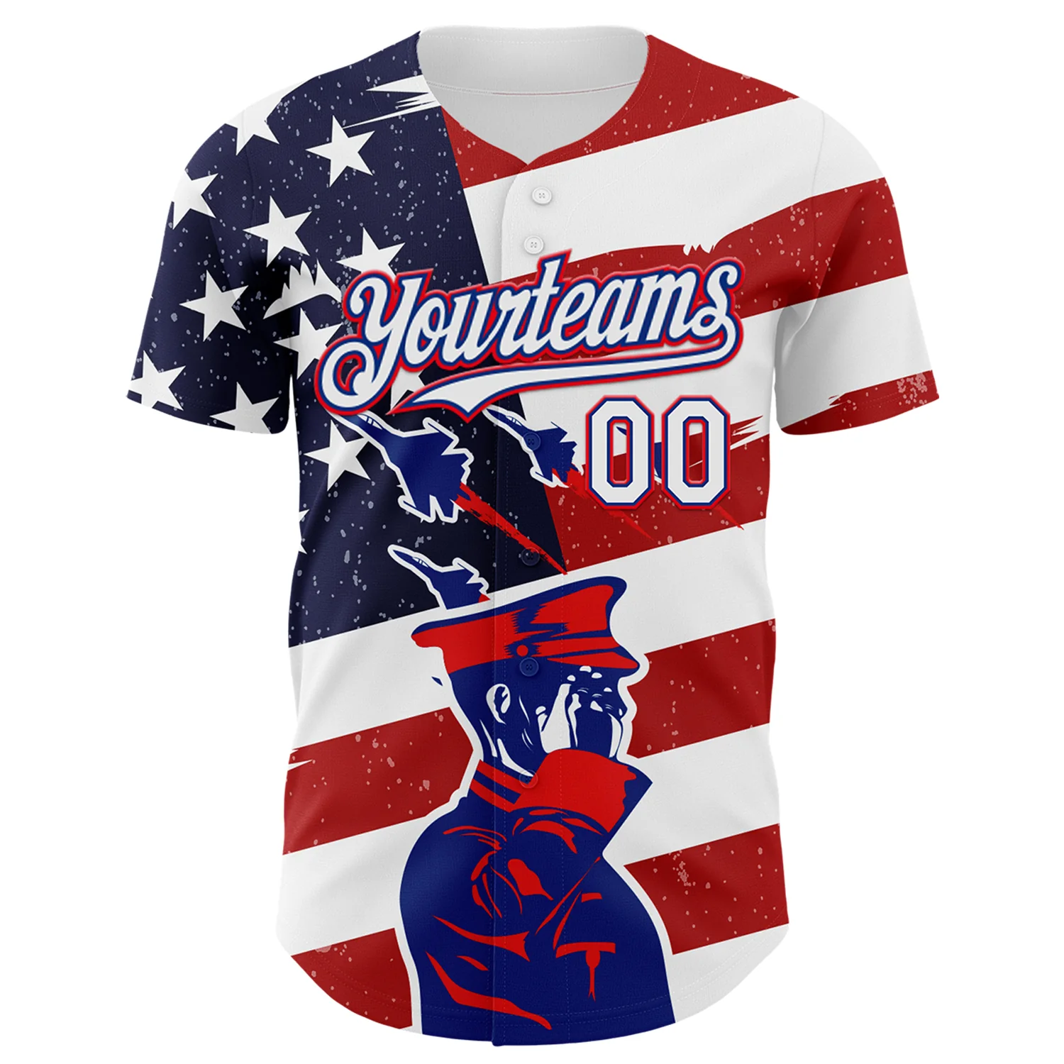 Custom White Royal-Fire Red 3D Retro American Flag Salute Authentic Baseball Jersey - Image 2