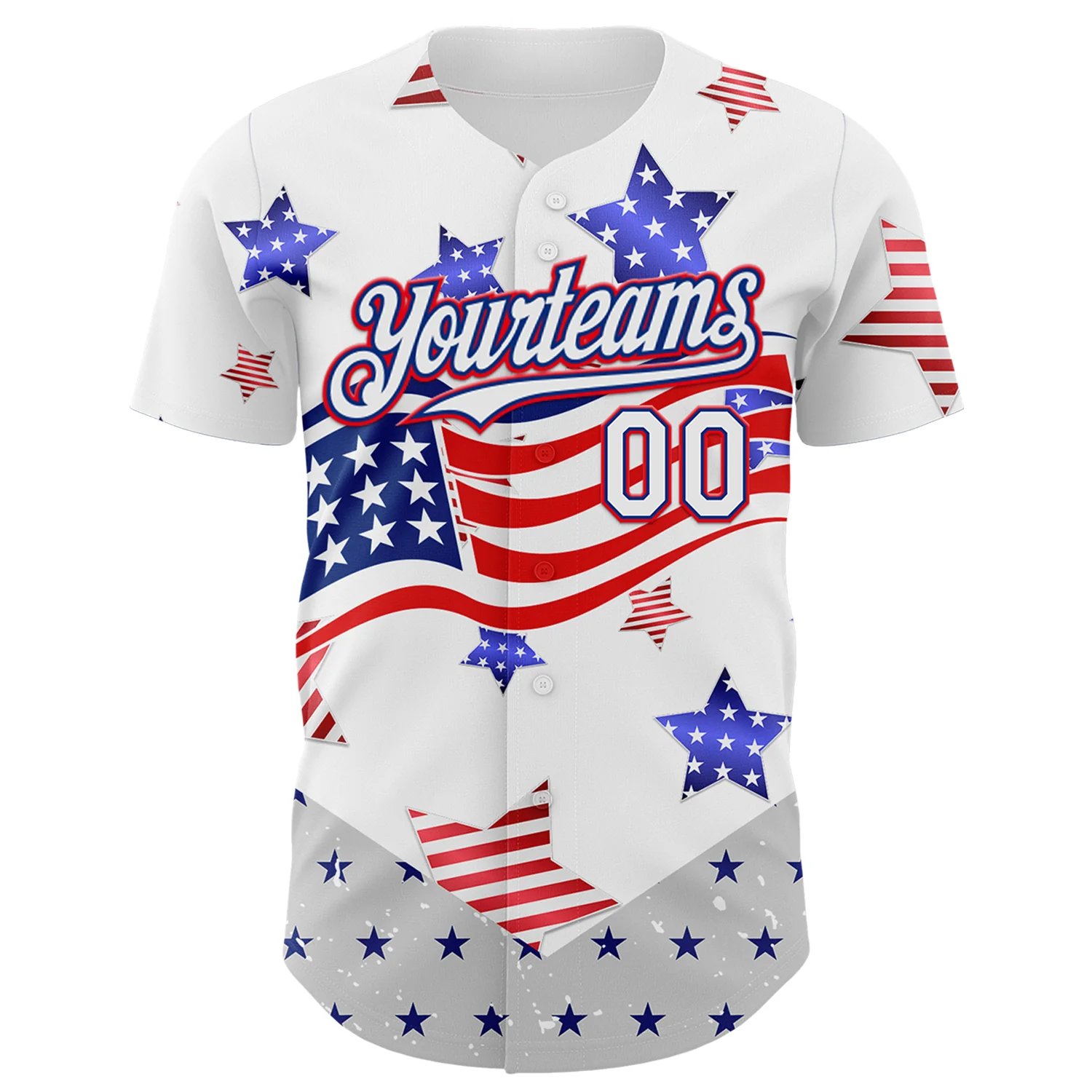 Custom White Royal-Fire Red 3D American Flag Stars Authentic Baseball Jersey - Image 2