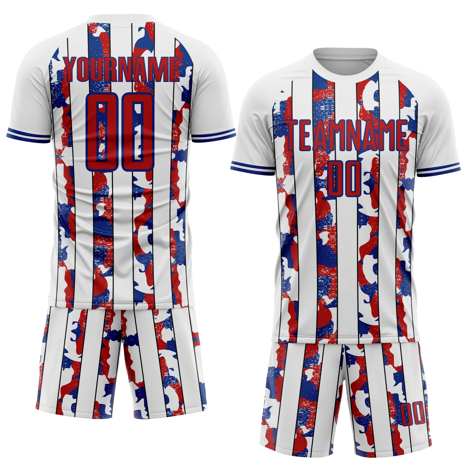 Custom White Red-Royal Camo Stripe Sports Sublimation Soccer Uniform Jersey - Image 2