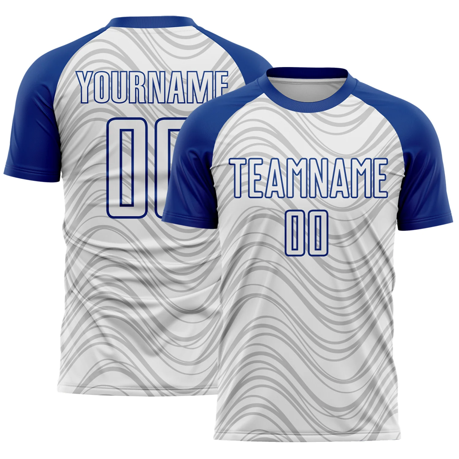Custom White Royal Wavy Lines Sports Sublimation Soccer Uniform Jersey