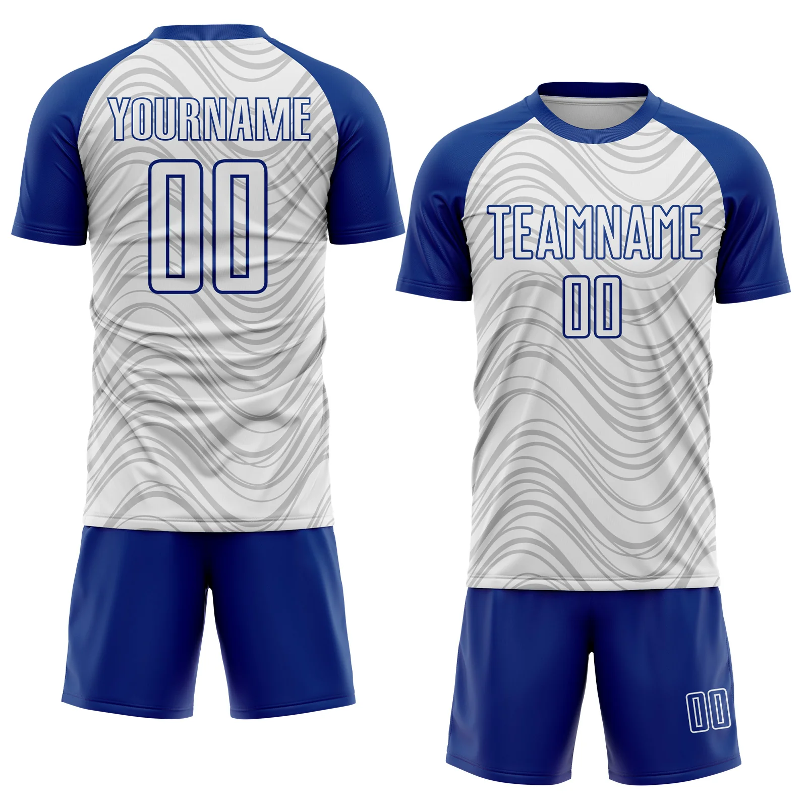 Custom White Royal Wavy Lines Sports Sublimation Soccer Uniform Jersey - Image 2