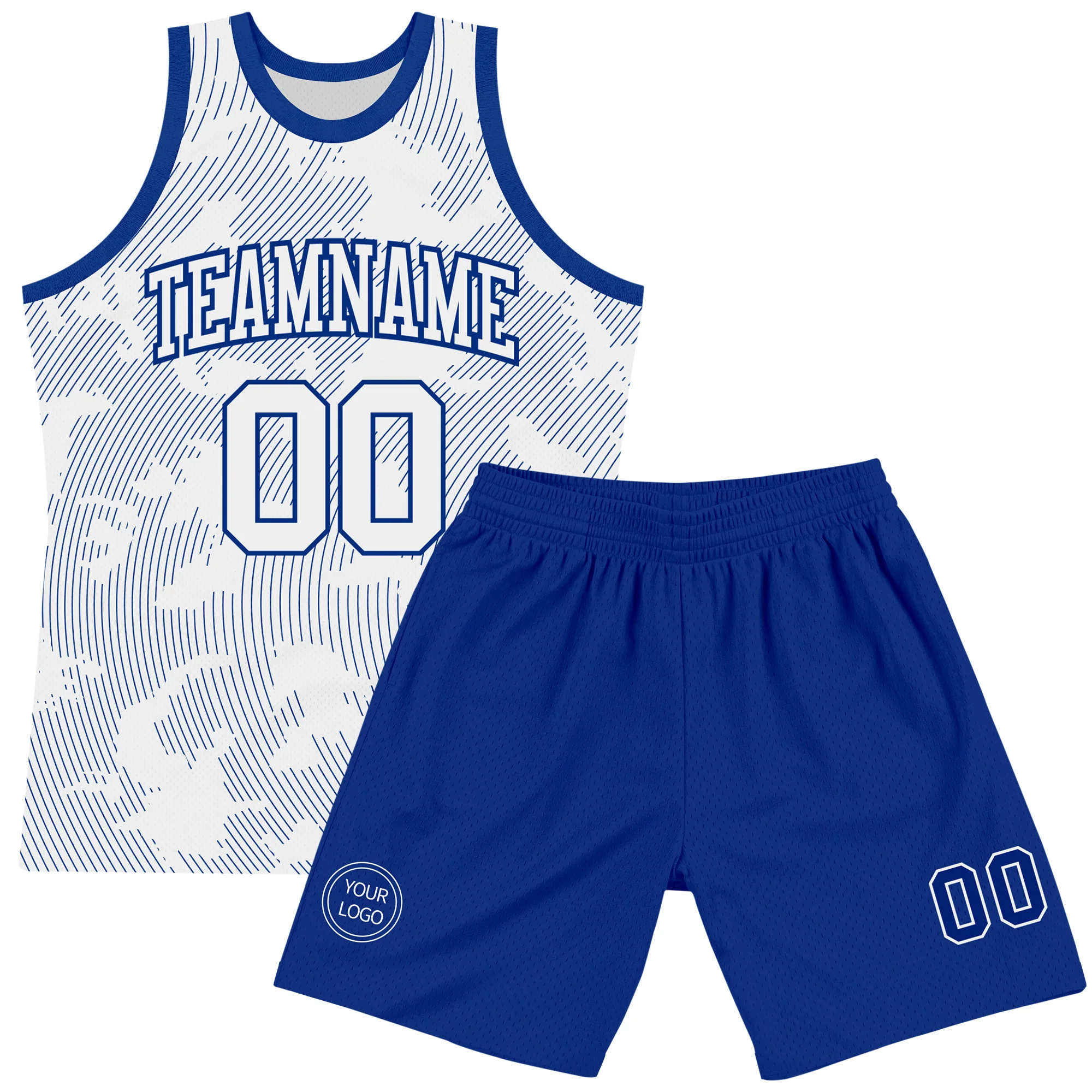 Custom White Royal Curve Lines Round Neck Sublimation Basketball Suit Jersey - Image 2