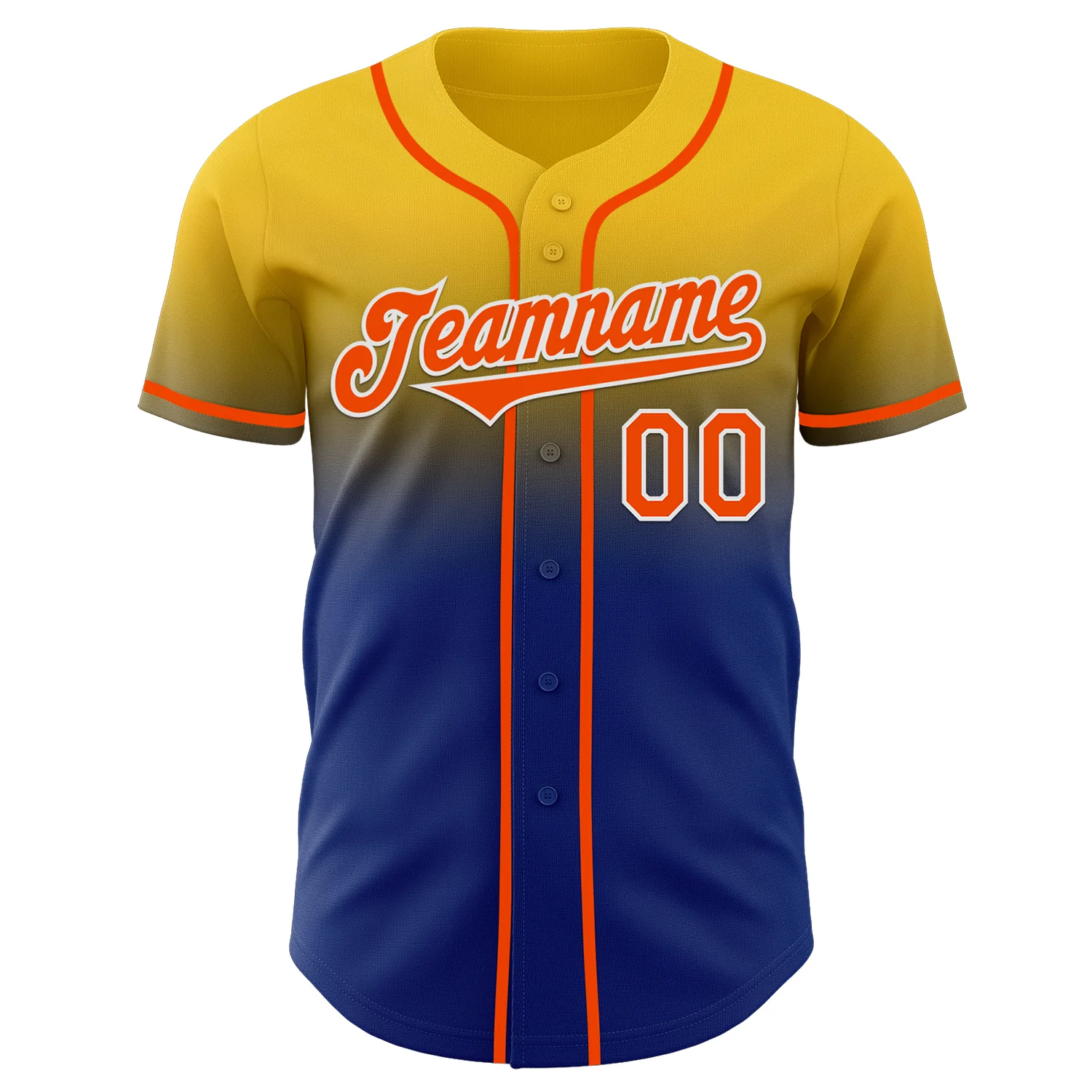 Custom Yellow Orange Royal-White Authentic Fade Fashion Baseball Jersey - Image 2