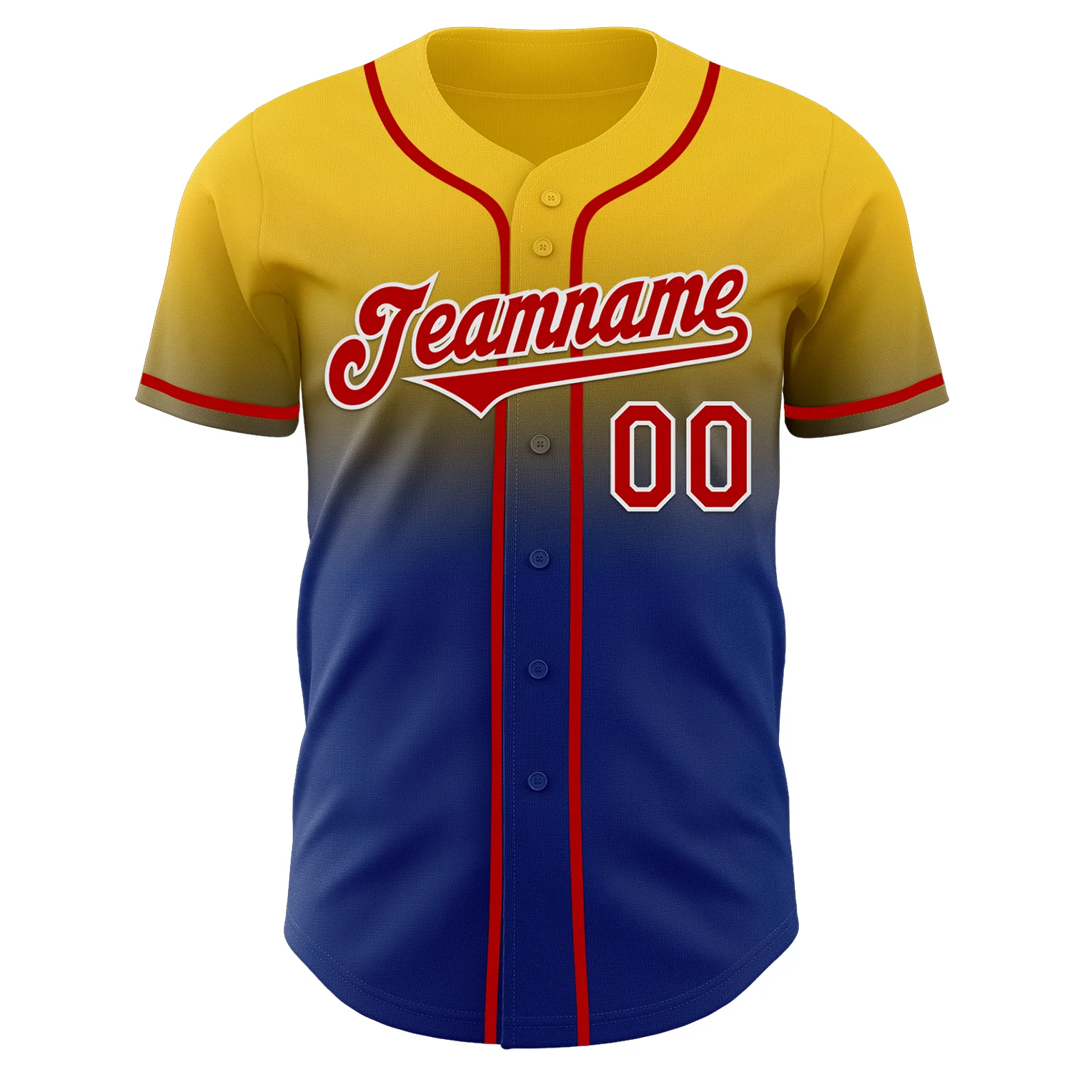 Custom Yellow Red Royal-White Authentic Fade Fashion Baseball Jersey - Image 2