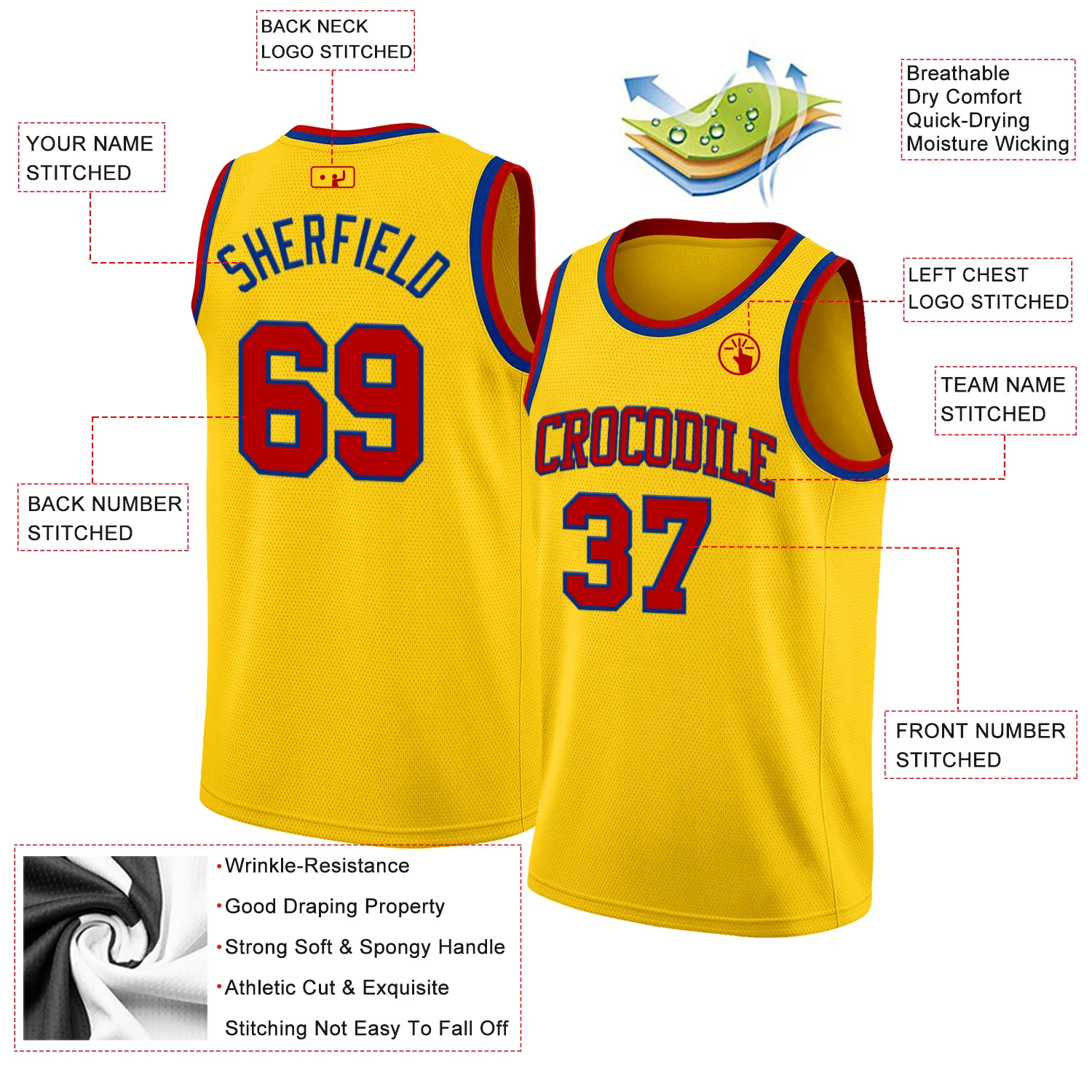Custom Yellow Red-Royal Authentic Basketball Jersey - Image 2
