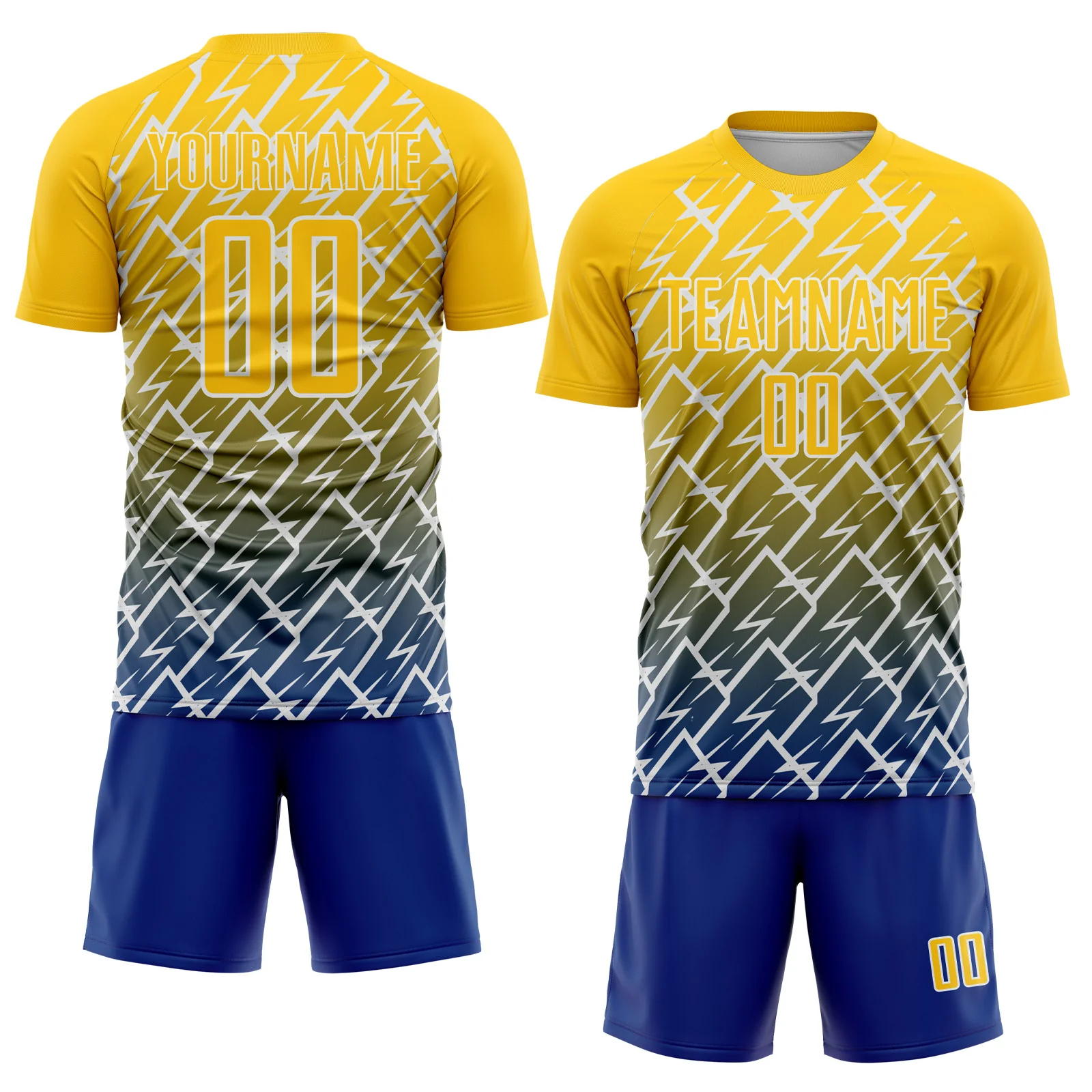 Custom Yellow Royal-White Lightning Sports Sublimation Soccer Uniform Jersey - Image 2