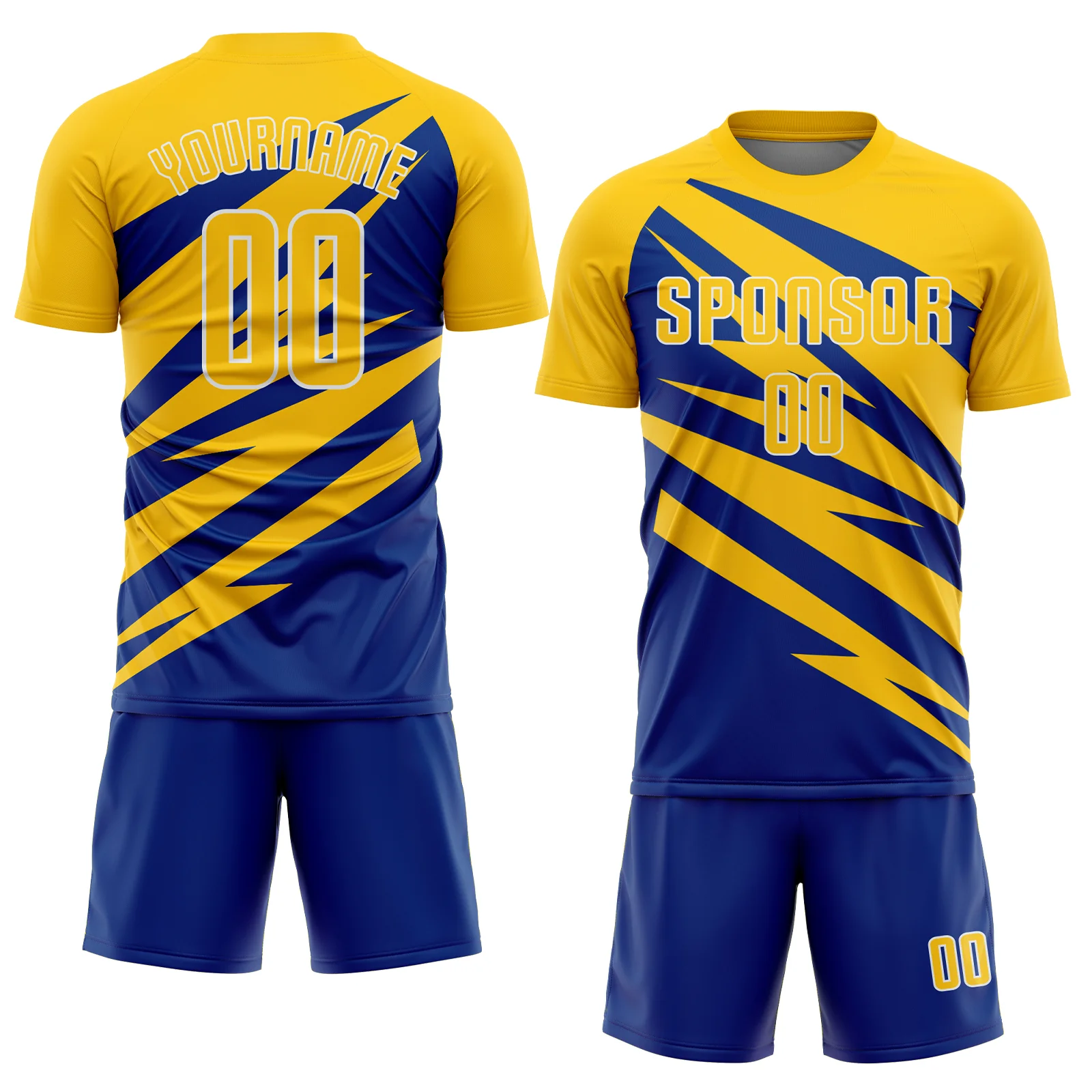 Custom Yellow Royal-White Abstract Line Sports Sublimation Soccer Uniform Jersey - Image 2