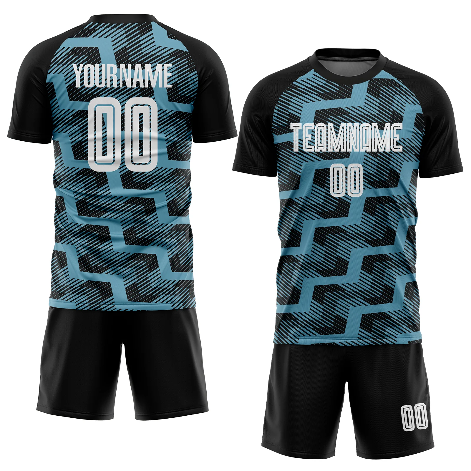 Custom Black White-Shadow Blue Line Sublimation Soccer Uniform Jersey - Image 2
