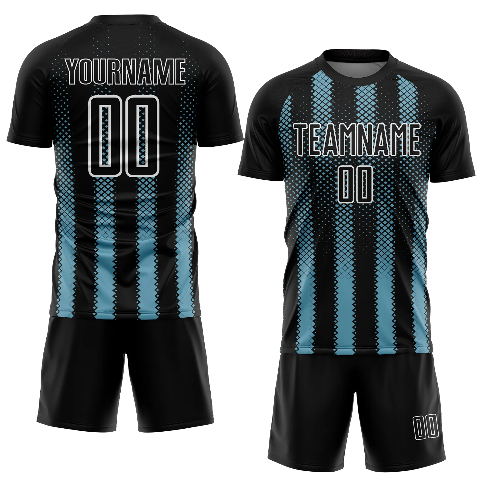 Custom Black Shadow Blue-White Geometric Shape Sublimation Soccer Uniform Jersey - Image 2