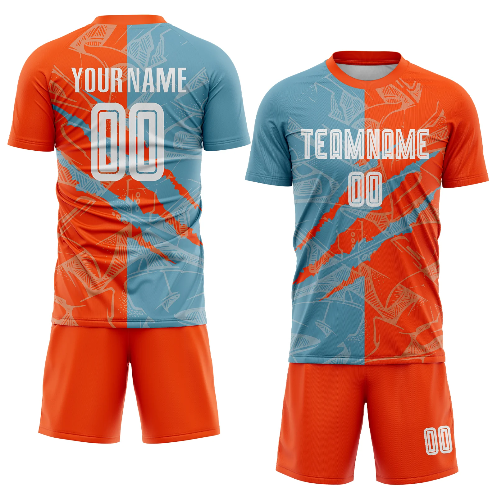 Custom Graffiti Pattern Shadow Blue-Orange Scratch Sublimation Soccer Uniform Jersey - Image 2