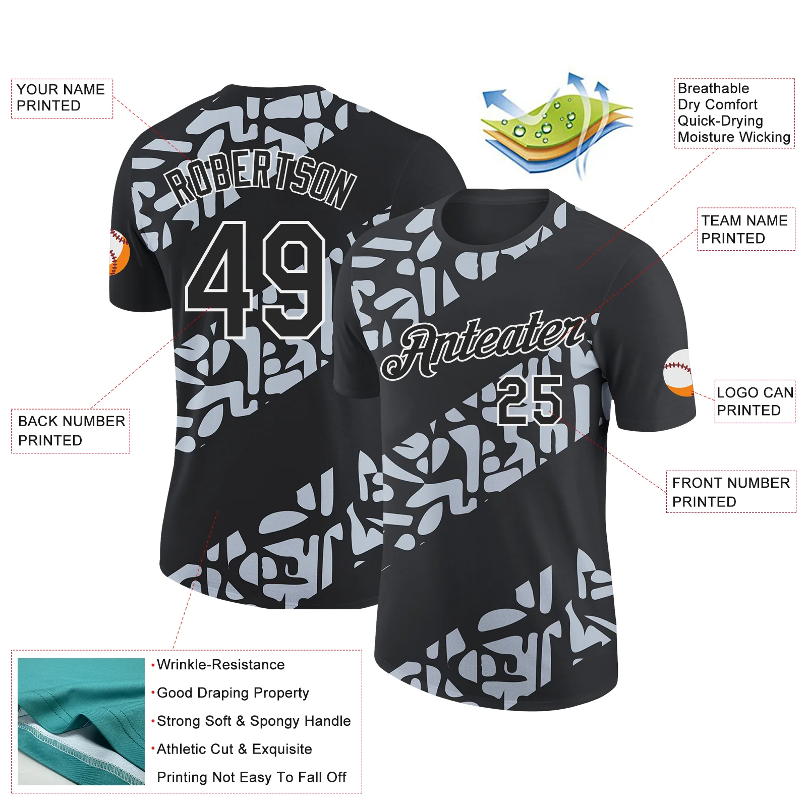 Custom Black Silver-White 3D Esports Performance T-Shirt - Image 2