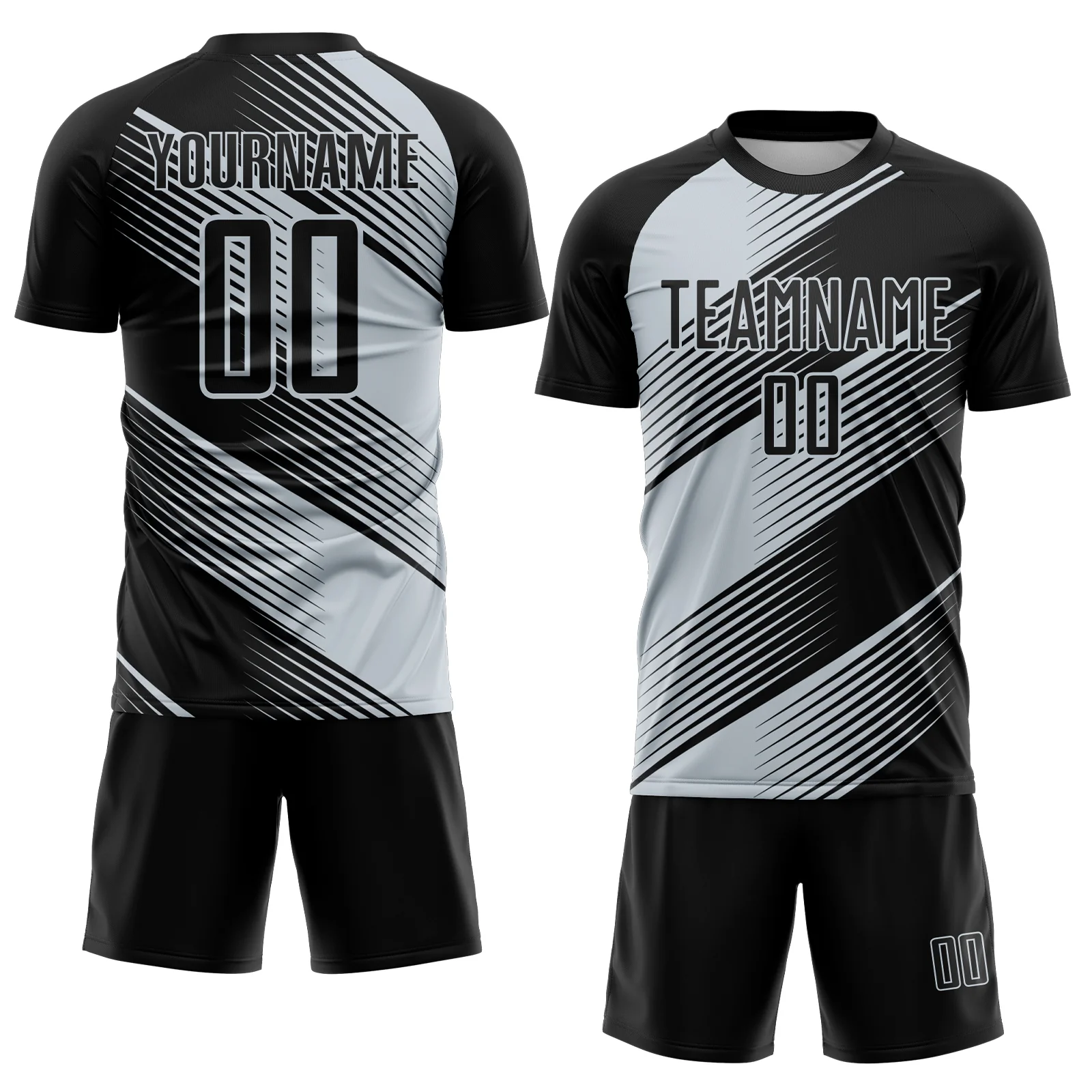 Custom Black Silver Line Sublimation Soccer Uniform Jersey - Image 2