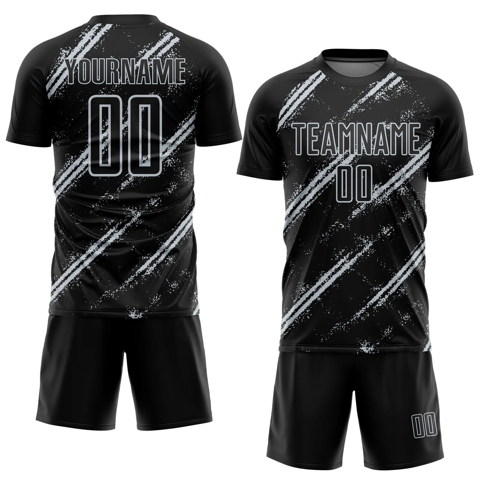 Custom Black Silver Abstract Fragment Art Splash Sublimation Soccer Uniform Jersey - Image 2