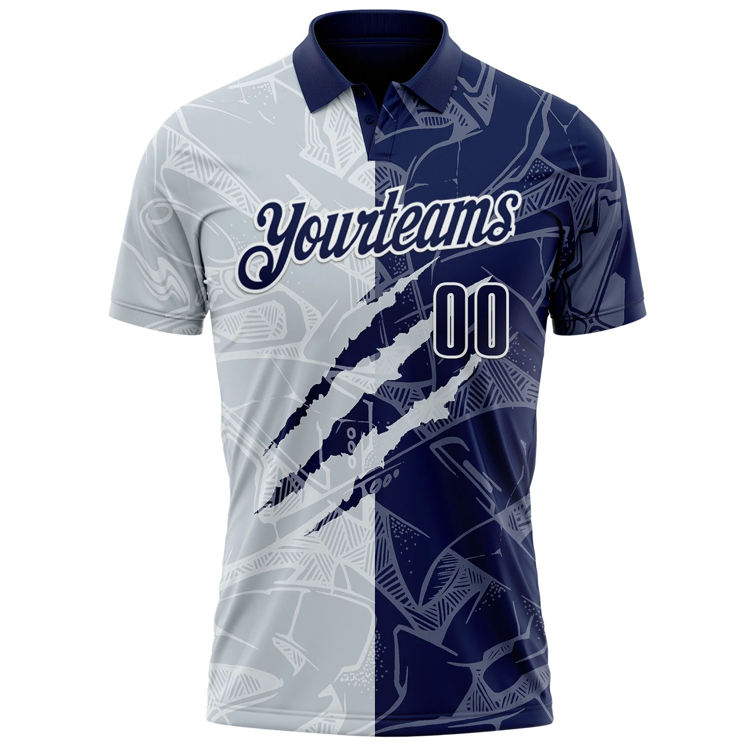 Custom Graffiti Pattern Navy Silver-White 3D Scratch Performance Polo Shirt - Image 2