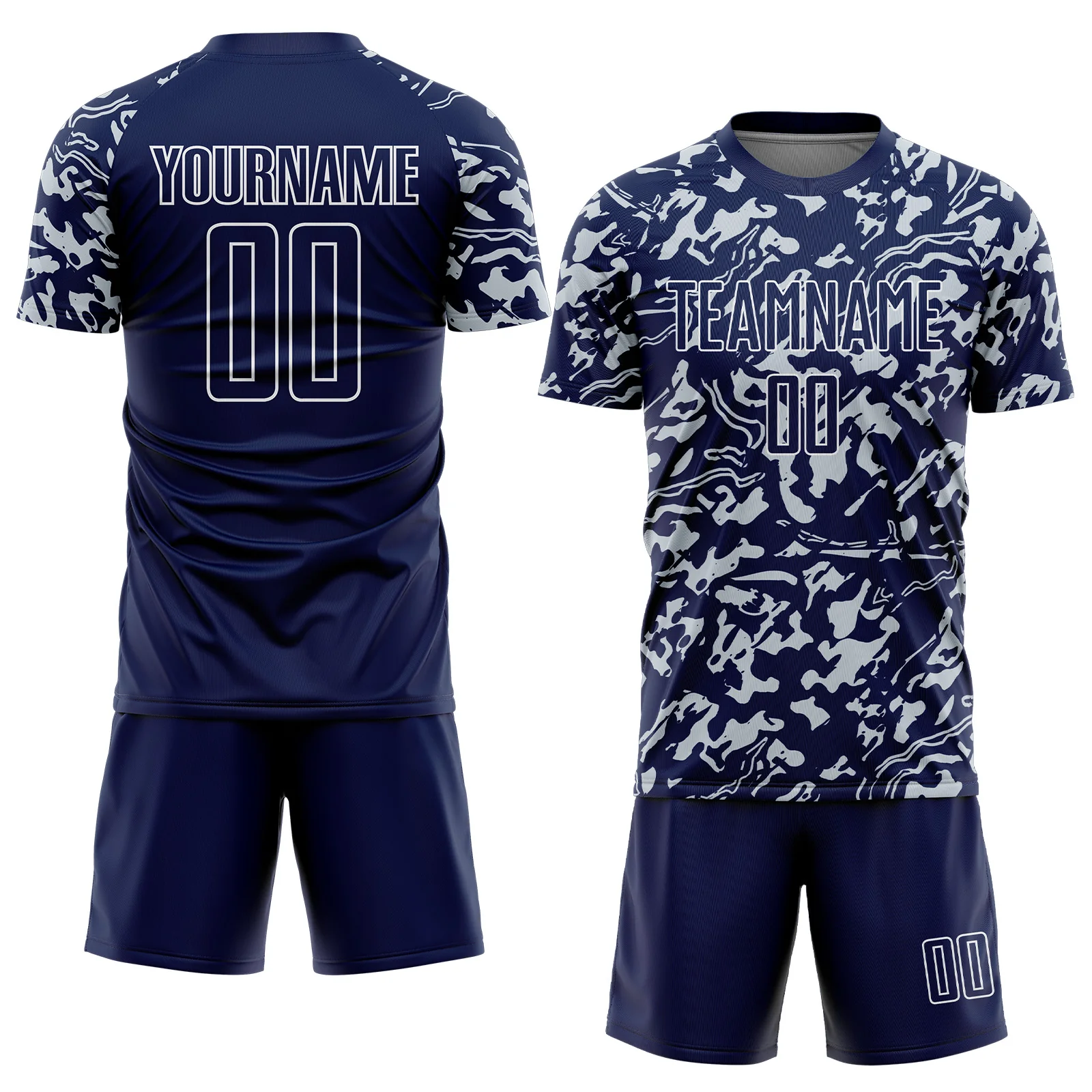 Custom Navy Silver-White Liquid Fluid Pattern Sports Sublimation Soccer Uniform Jersey - Image 2