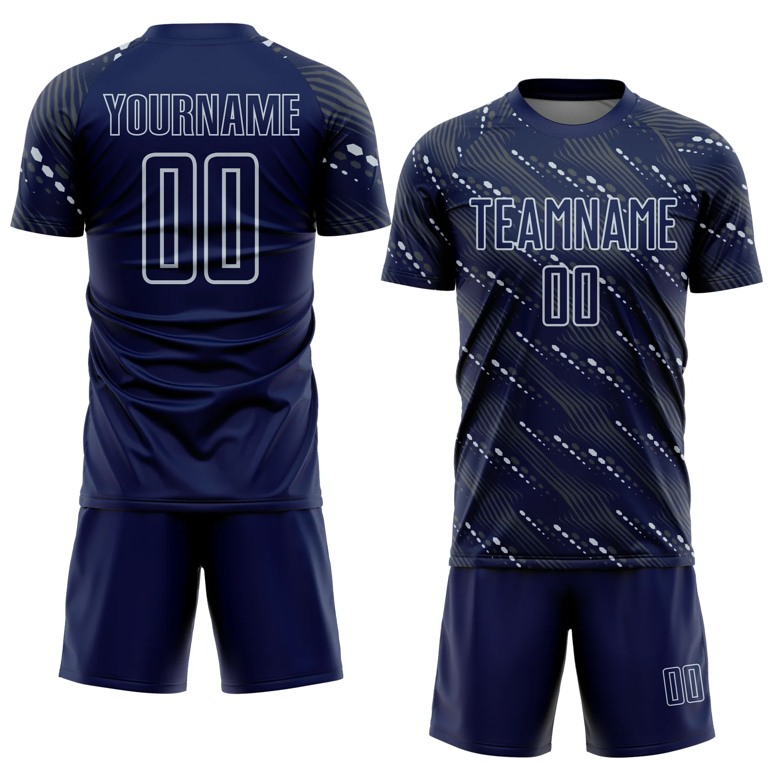 Custom Navy Silver Slant Lines Sports Sublimation Soccer Uniform Jersey - Image 2