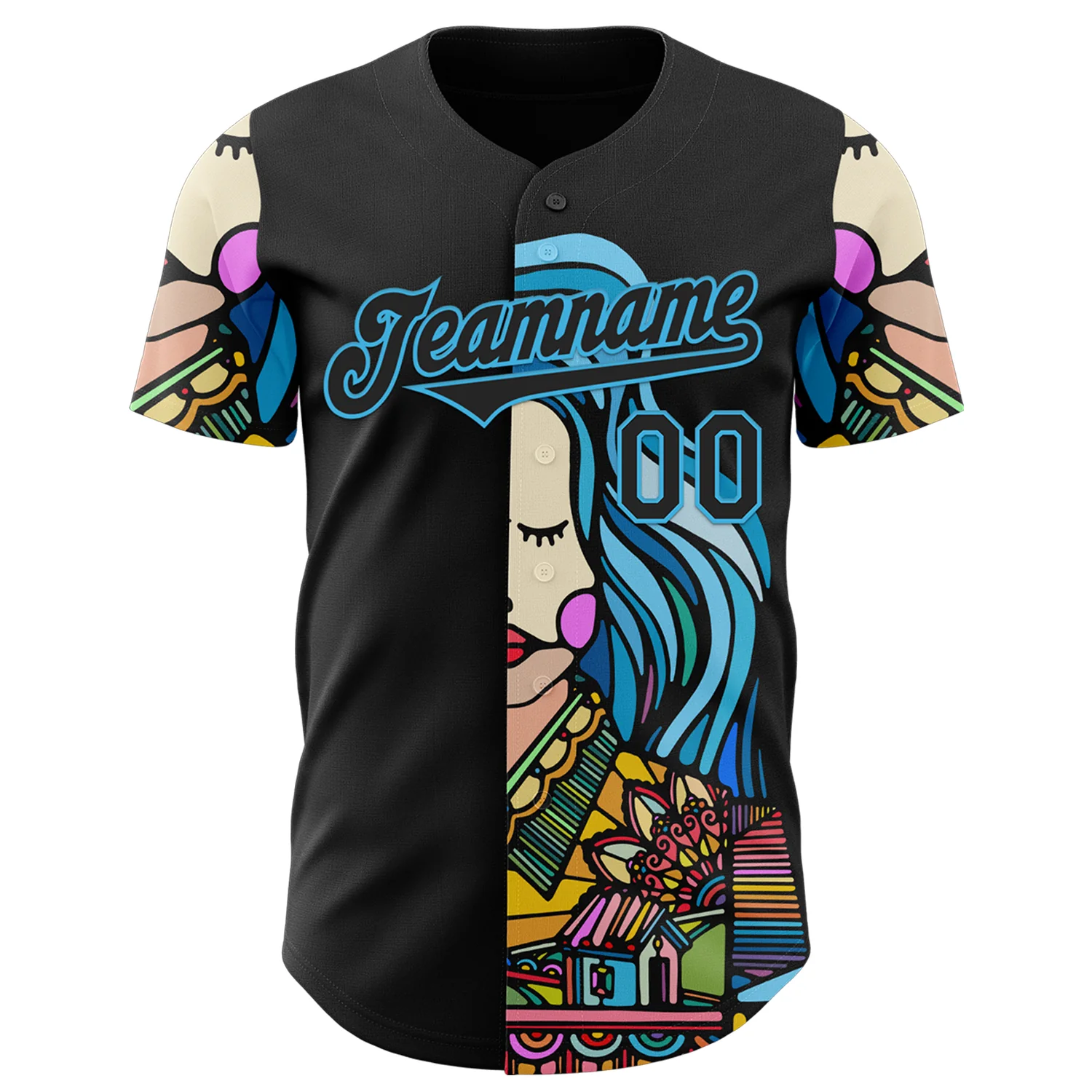 Custom Black Sky Blue Ninhol Night Lights Authentic Baseball Jersey - Image 2