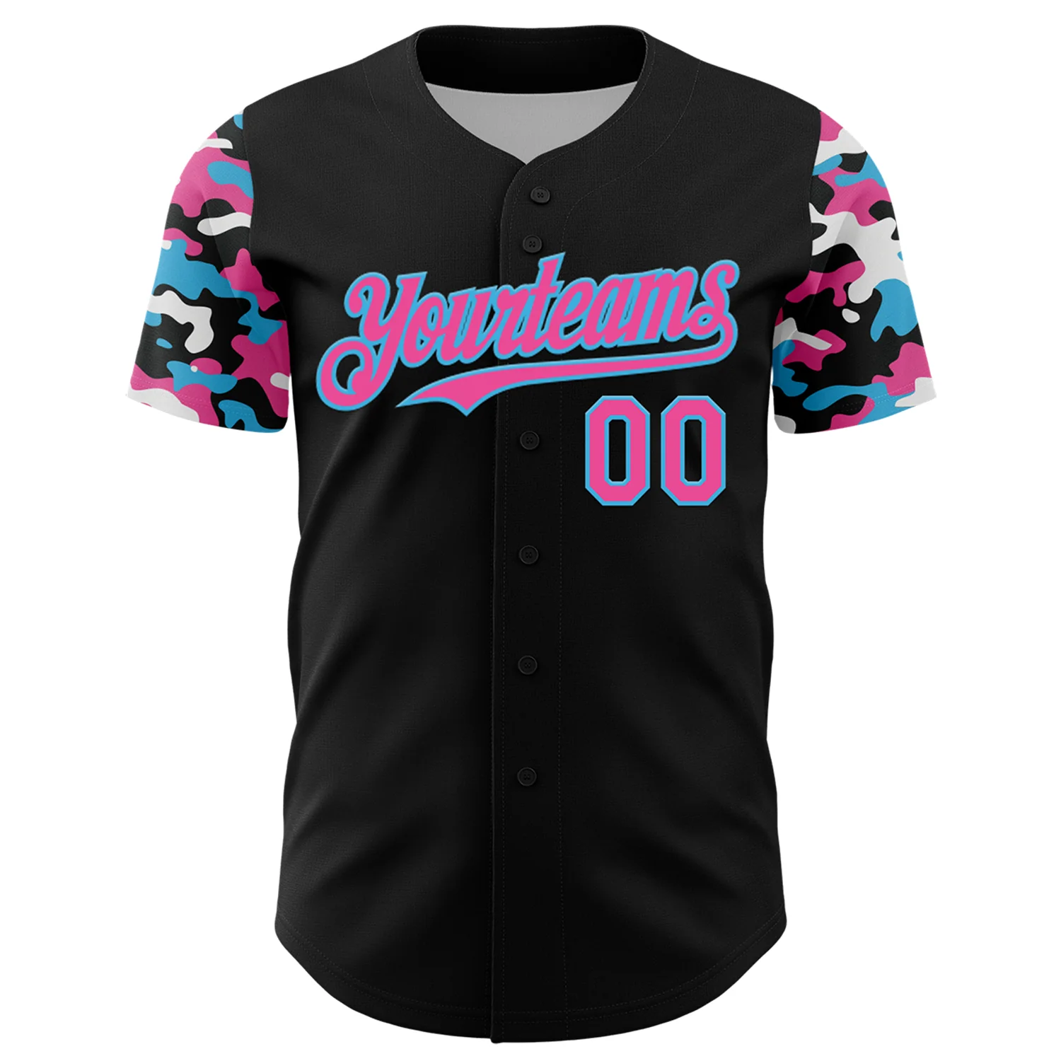 Custom Black Pink Sky Blue-White Digital Camo Two Tone Authentic Baseball Jersey - Image 2