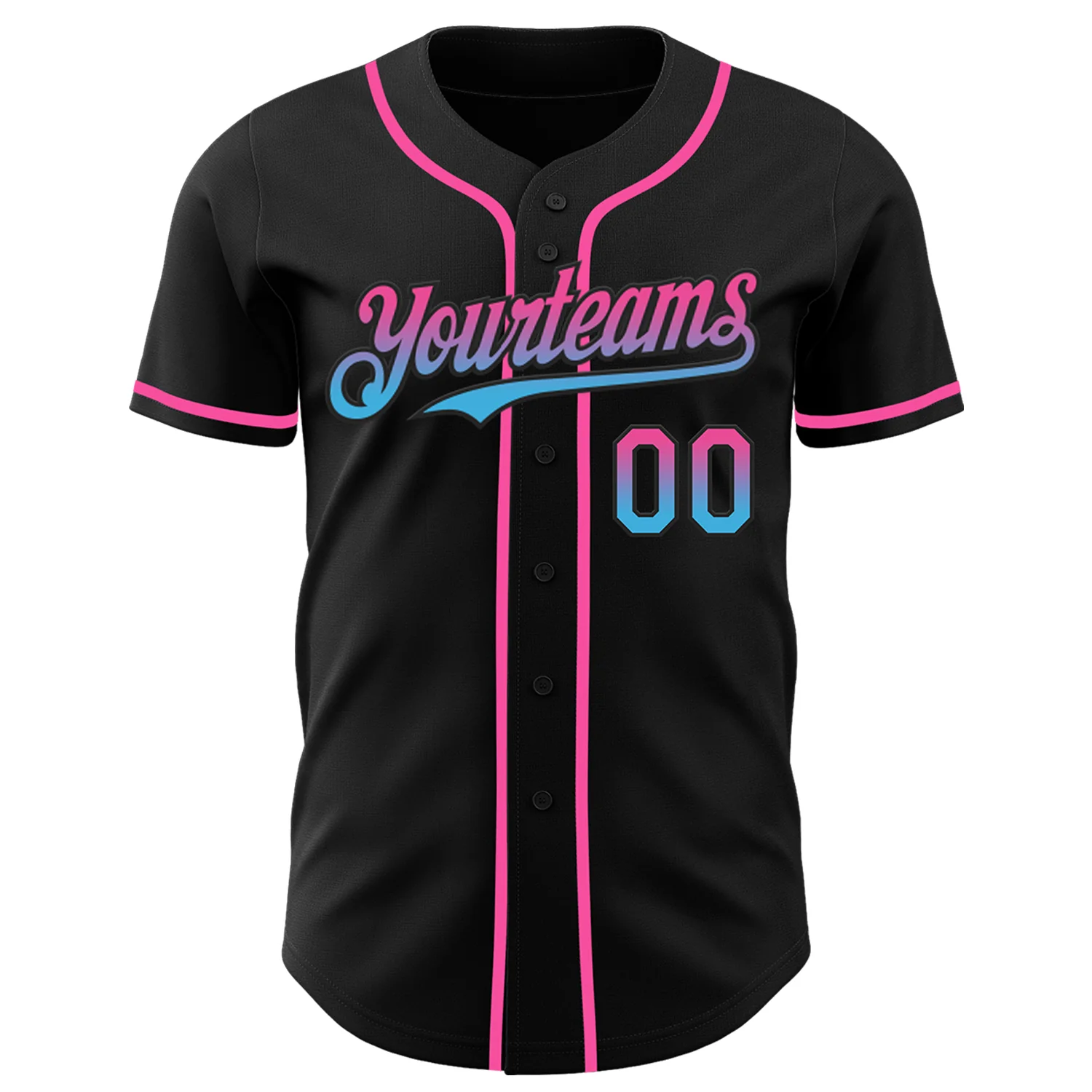 Custom Black Pink-Sky Blue Authentic Fade Fashion Baseball Jersey - Image 2