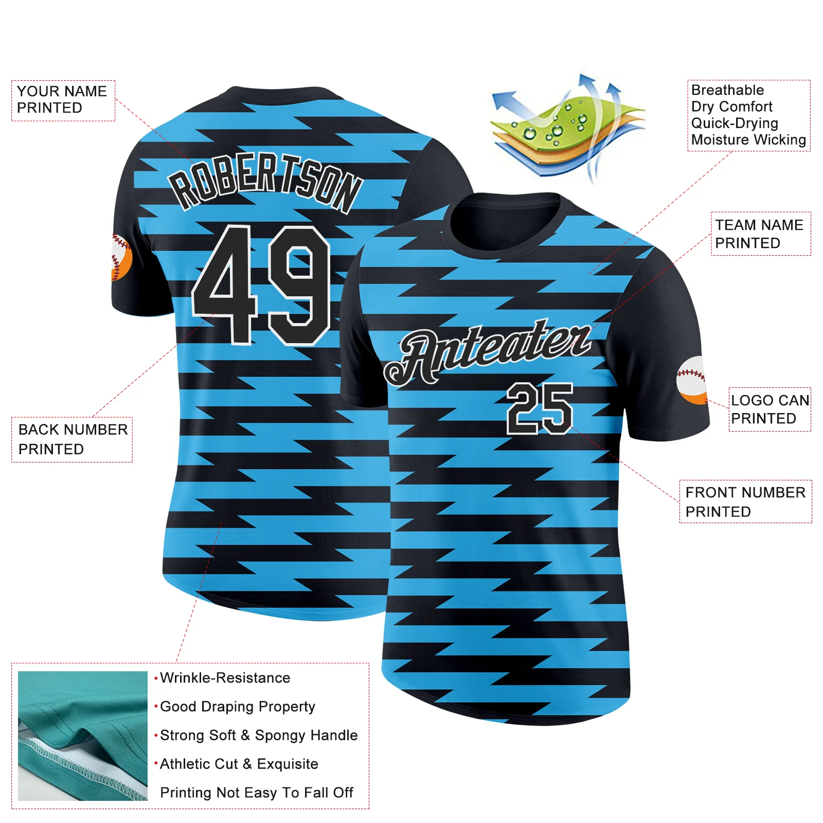 Custom Black Sky Blue-White 3D Esports Performance T-Shirt - Image 2