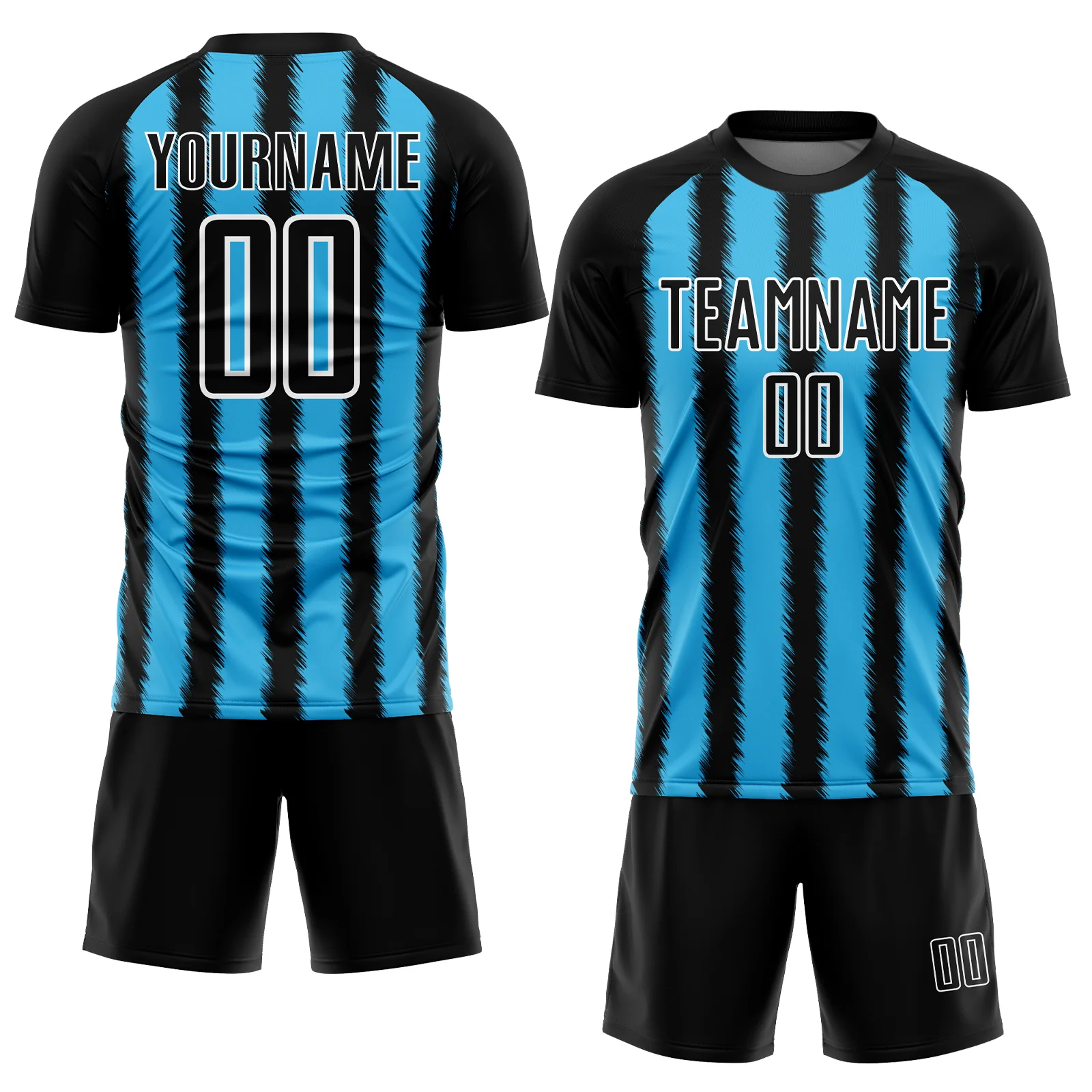 Custom Black Sky Blue-White Line Sublimation Soccer Uniform Jersey - Image 2